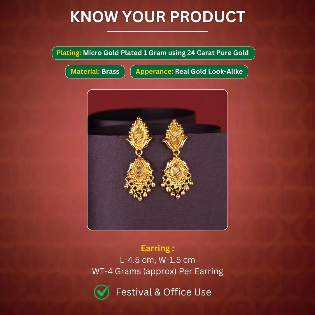 Sasitrends - Leaf Drop Earrings with Golden Balls – Real Gold Look Alike One Gram Micro Gold Plated - Image 2