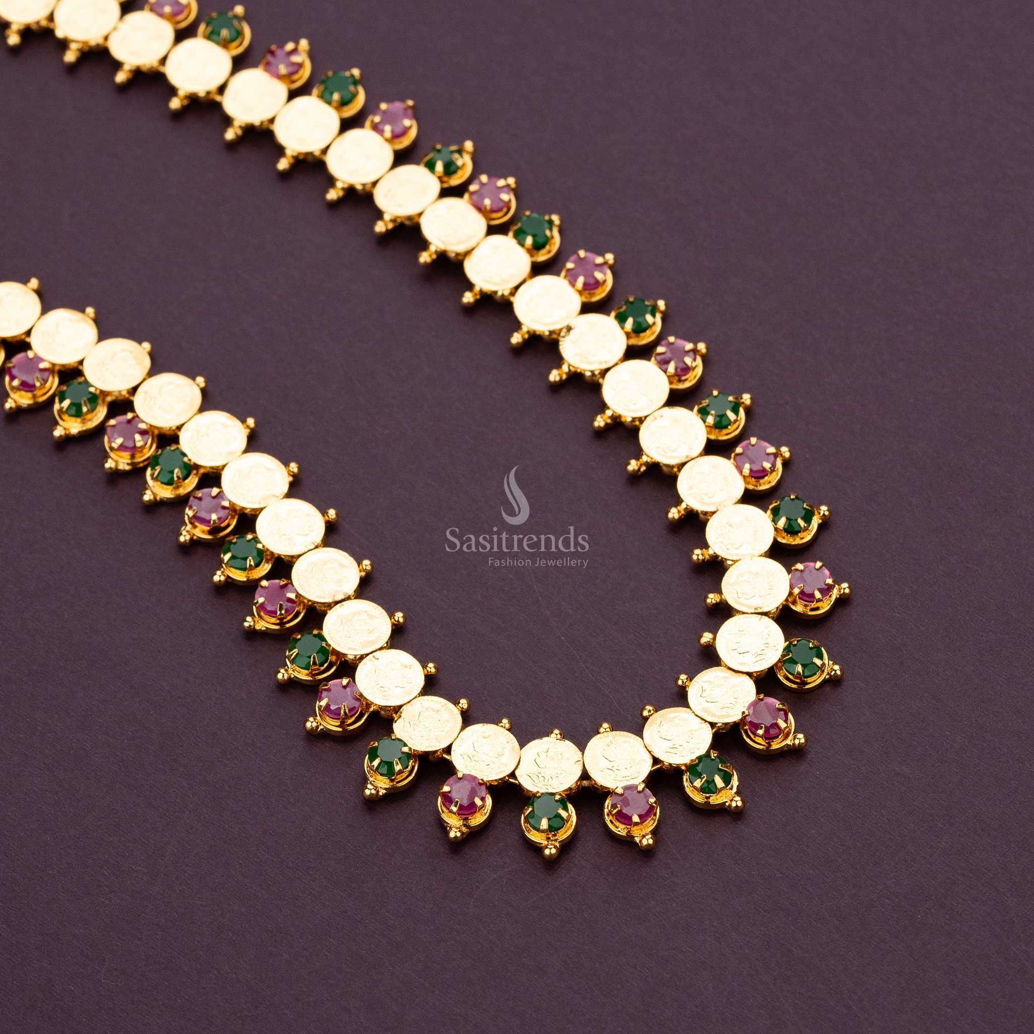 Sasitrends - Luxurious Micro Gold Plated Kerala Lakshmi Kasu Coin Necklace with Ad Stone Detailing - Image 2