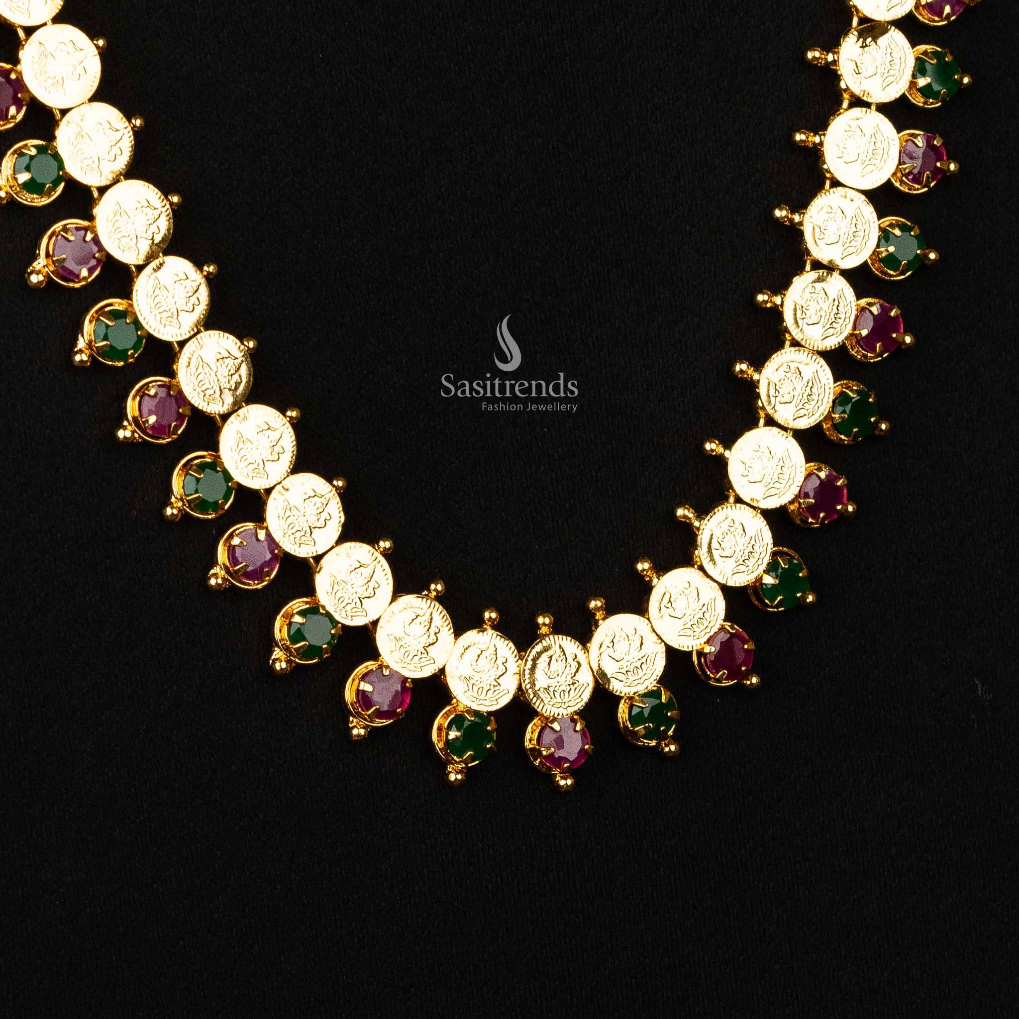 Sasitrends - Luxurious Micro Gold Plated Kerala Lakshmi Kasu Coin Necklace with Ad Stone Detailing - Image 3