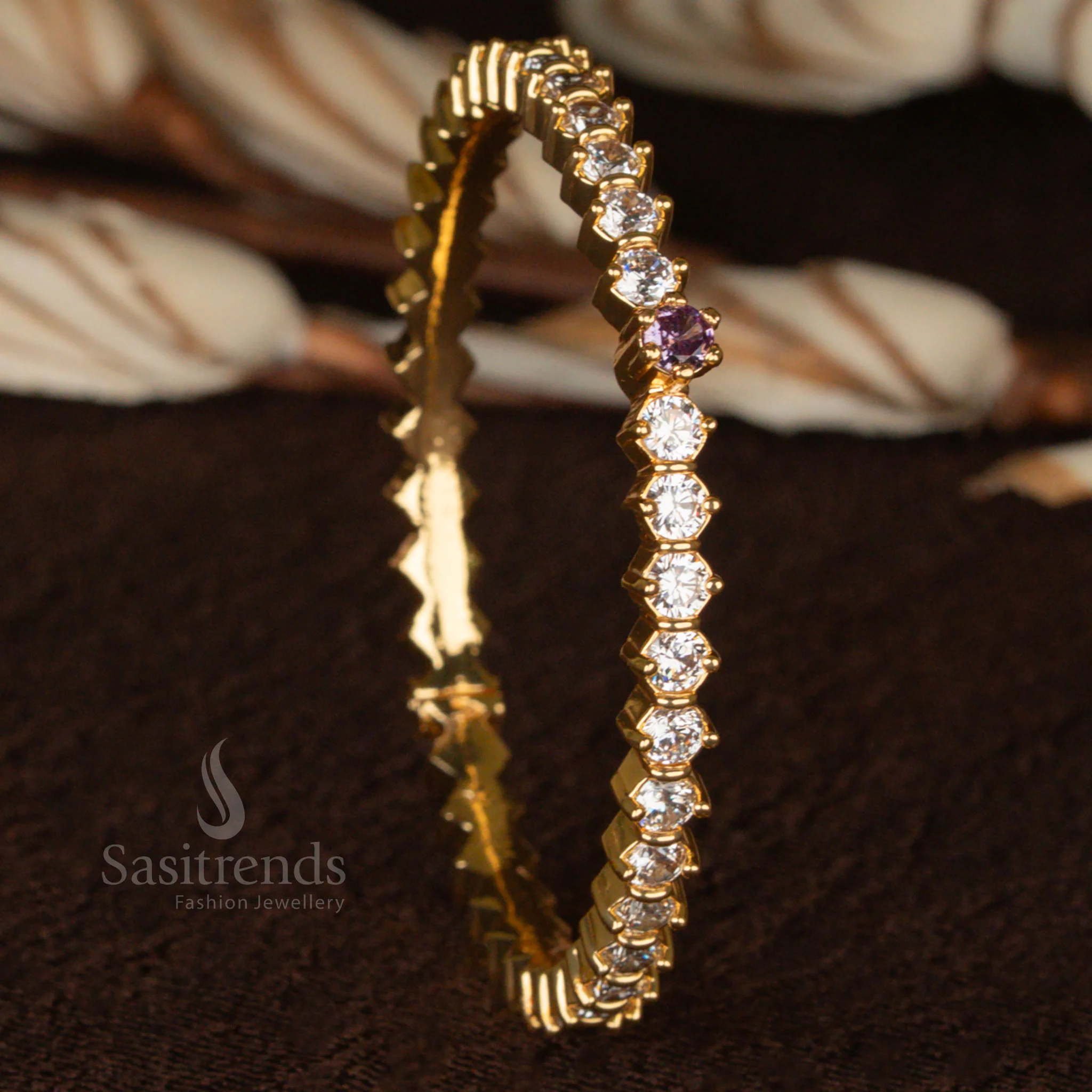 Luxurious Real American Diamond Look Openable Single Bracelet Bangle with Big Round Stones – Premium Micro Gold & Rhodium Silver Plating - Image 10