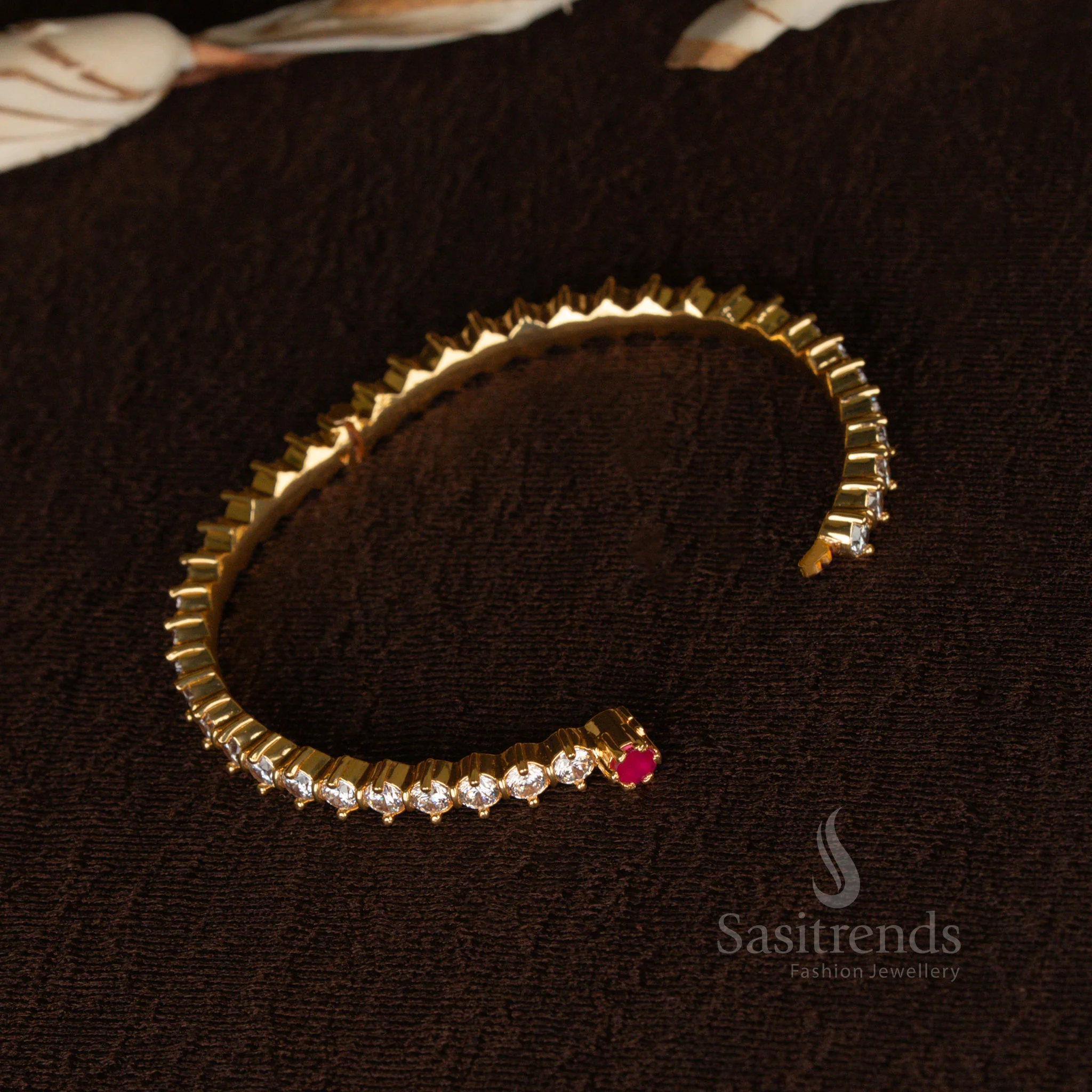Luxurious Real American Diamond Look Openable Single Bracelet Bangle with Big Round Stones – Premium Micro Gold & Rhodium Silver Plating - Image 12