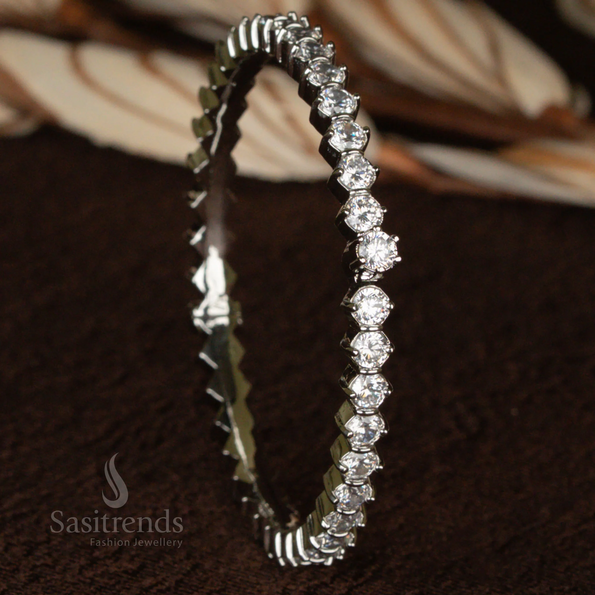 Luxurious Real American Diamond Look Openable Single Bracelet Bangle with Big Round Stones – Premium Micro Gold & Rhodium Silver Plating - Image 14