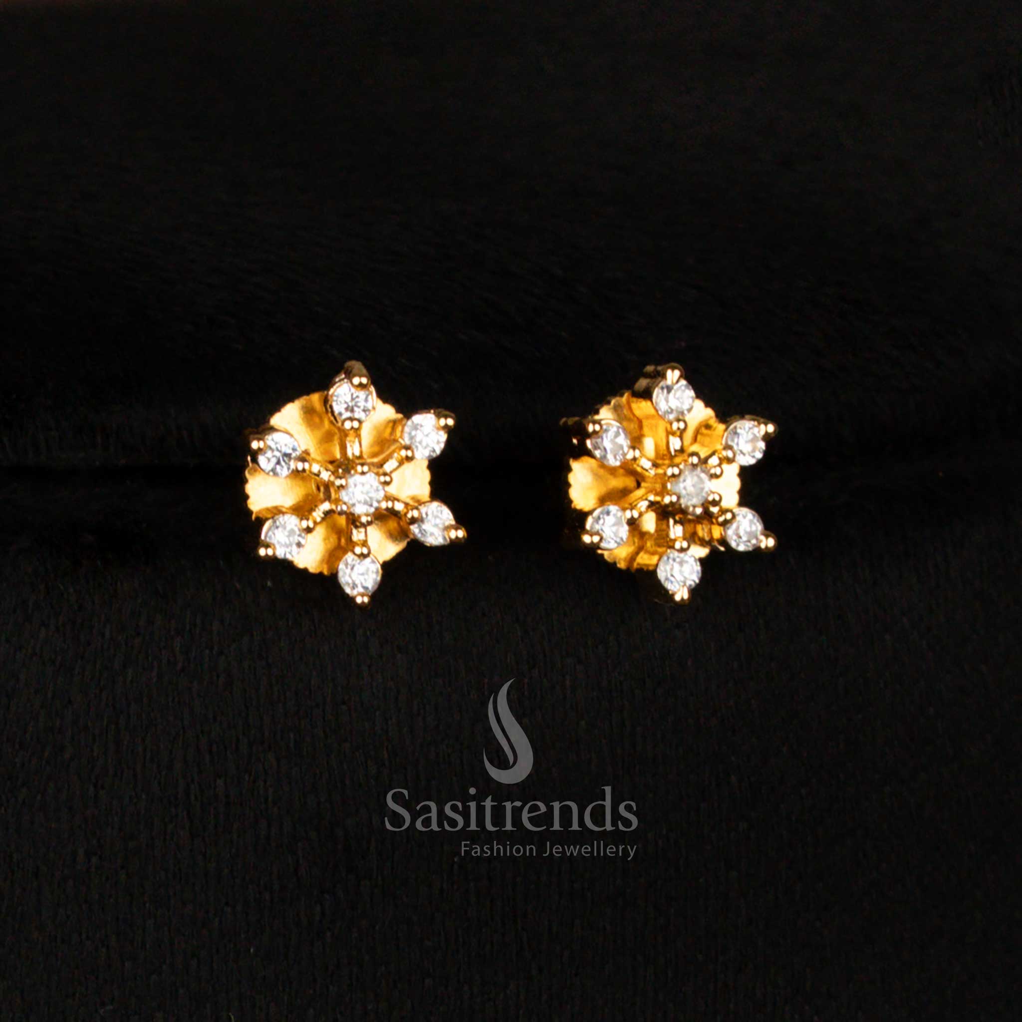 Luxurious American Diamond Gold & Silver Plated Floral Necklace with Earrings for Party Wear - Image 6
