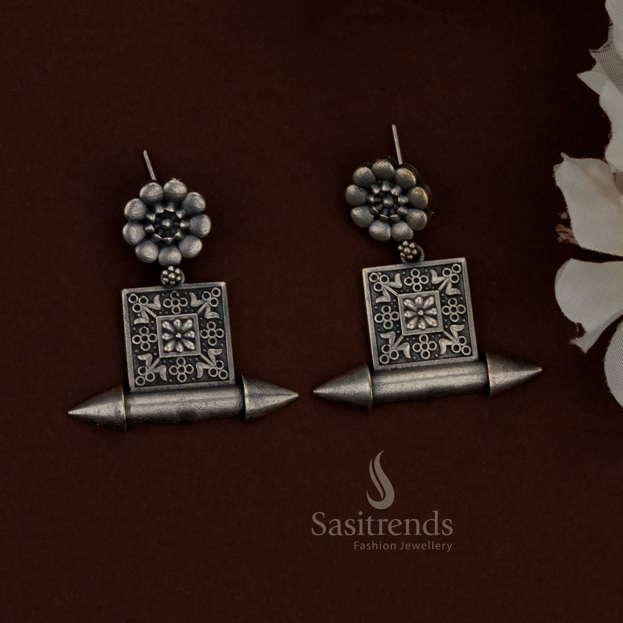 Wonderful Collections of 92.5 Silver Oxidised Plated Floral Tribal Husli Necklace Jewellery Set for Navaratri Circles & Ethnic Expressions - Image 12