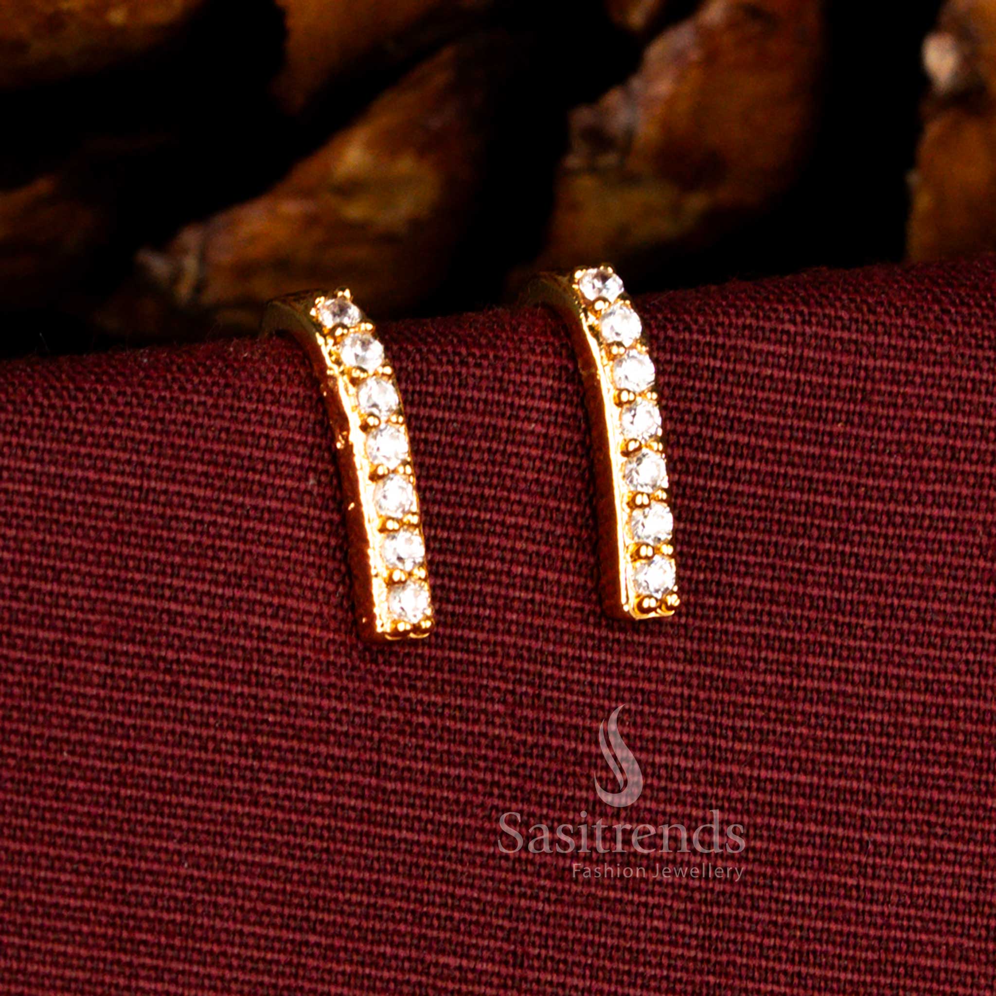Magnificent Guaranteed Impon Addigai Micro Gold Plated AD Vertical Bar Stud Earrings – One Gram with 24K Gold Finish