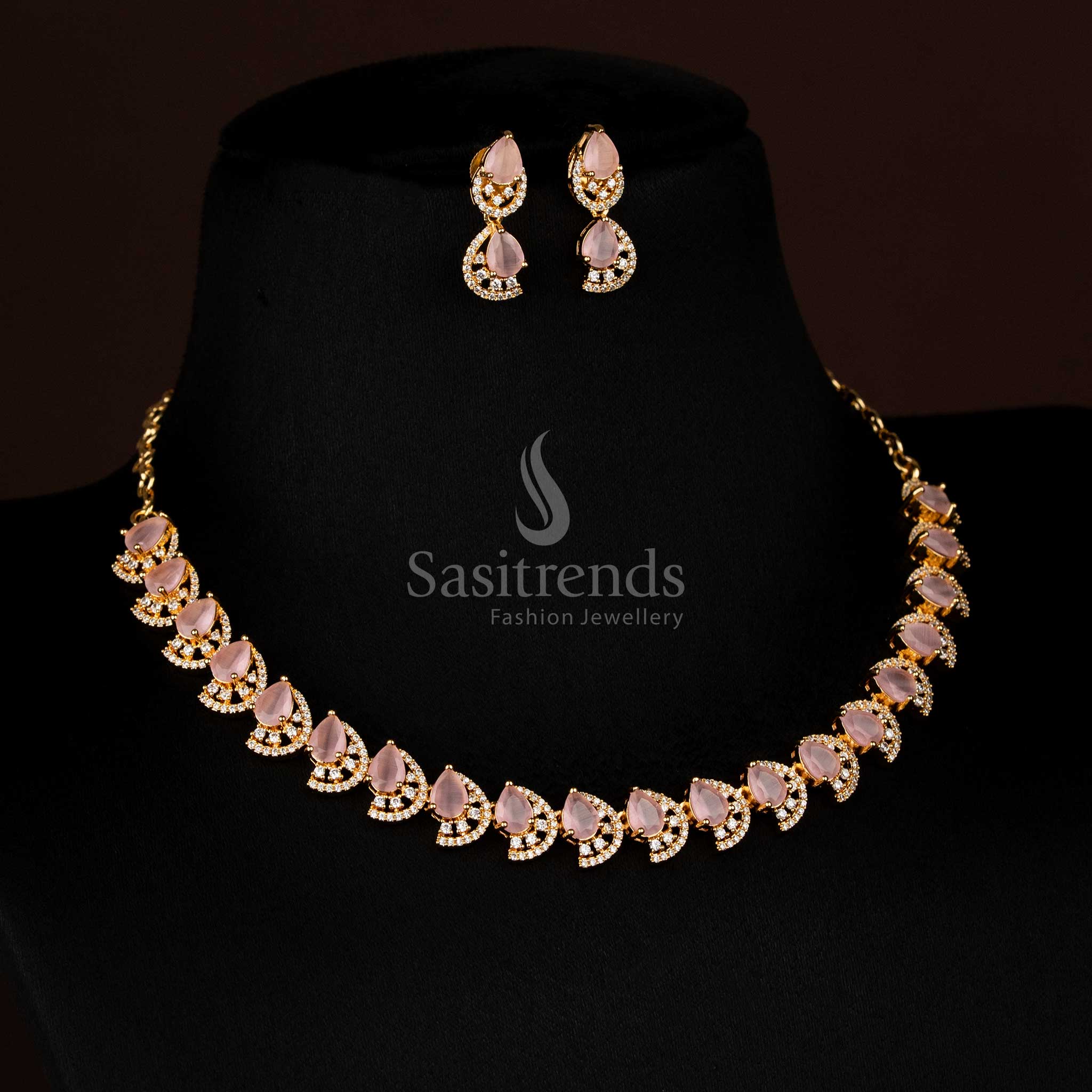 Majestic Dual Finish Rhodium Silver and Gold Plated Teardrop Infinity American Diamond Necklace Jewellery Set for Festive Wear - Image 21