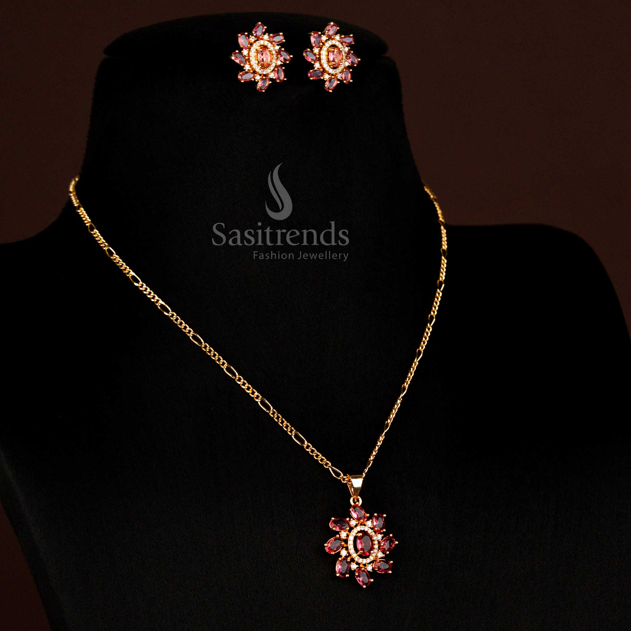 Guaranteed American Diamond Micro Gold Plated Oval Stone Pendant Chain Necklace Jewellery  Set For Festivals - Image 11