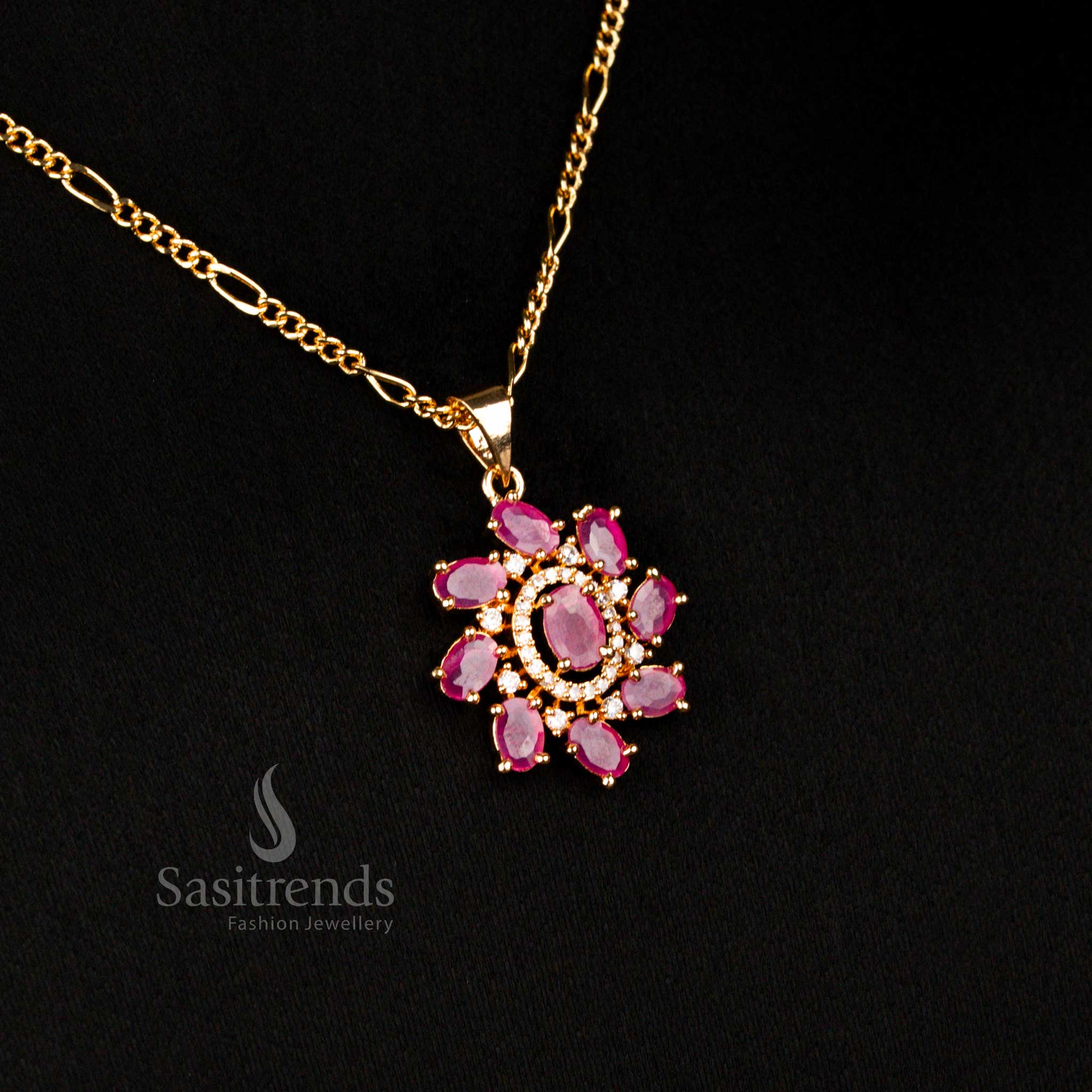 Guaranteed American Diamond Micro Gold Plated Oval Stone Pendant Chain Necklace Jewellery  Set For Festivals - Image 14