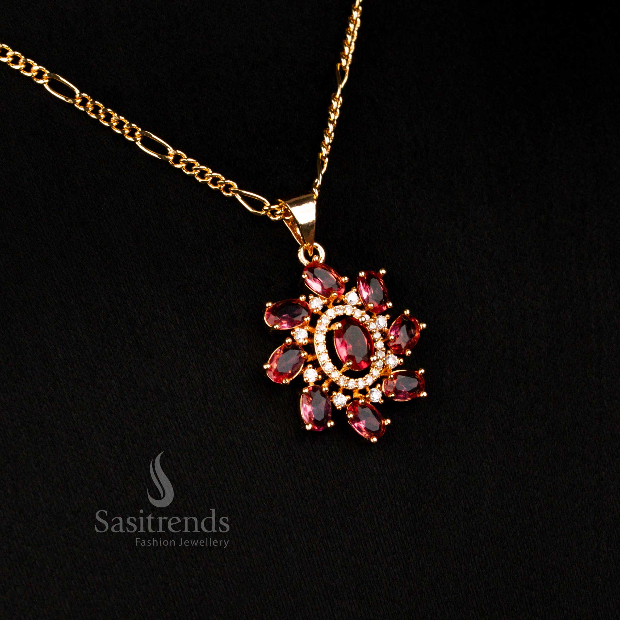 Guaranteed American Diamond Micro Gold Plated Oval Stone Pendant Chain Necklace Jewellery  Set For Festivals - Image 16