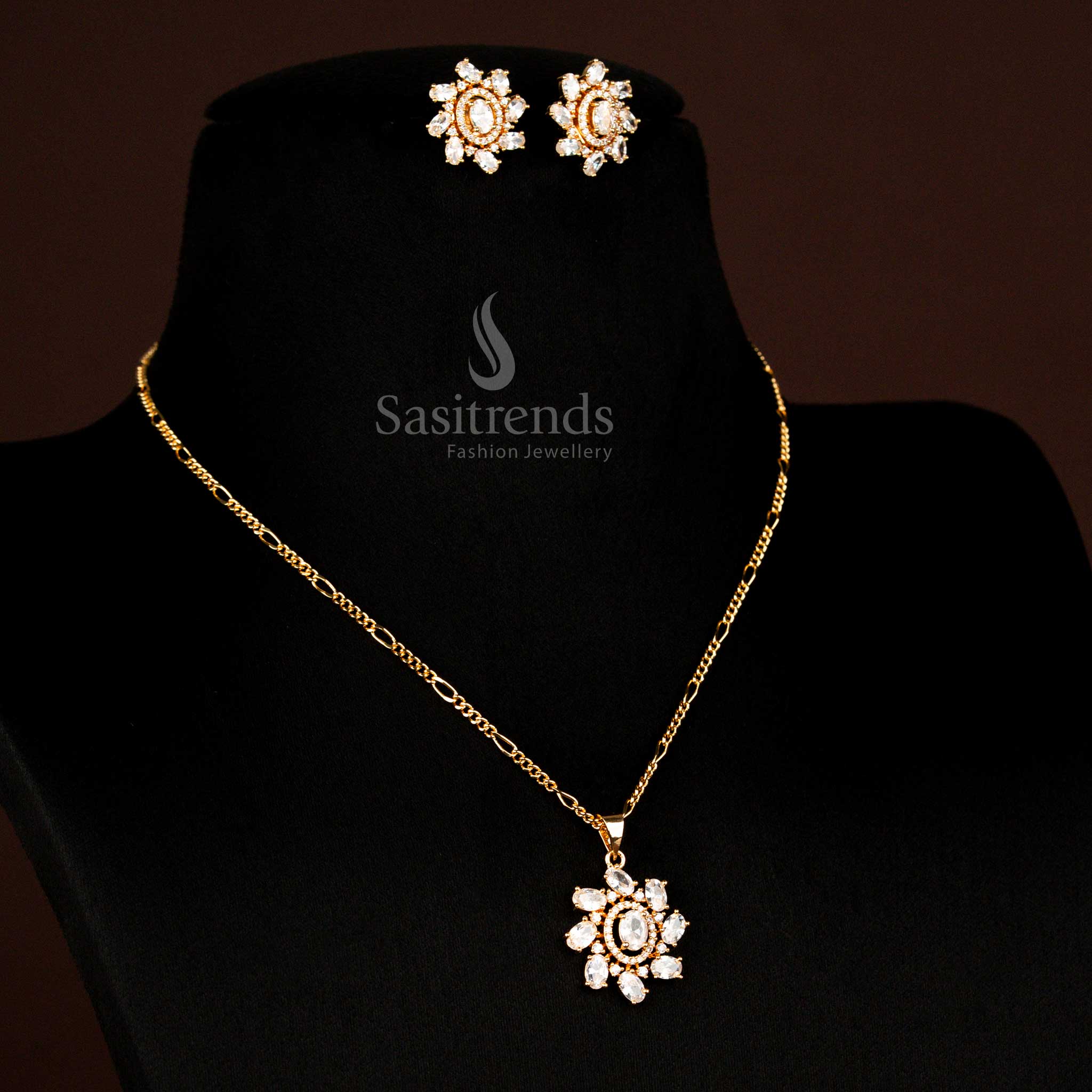 Guaranteed American Diamond Micro Gold Plated Oval Stone Pendant Chain Necklace Jewellery  Set For Festivals - Image 8