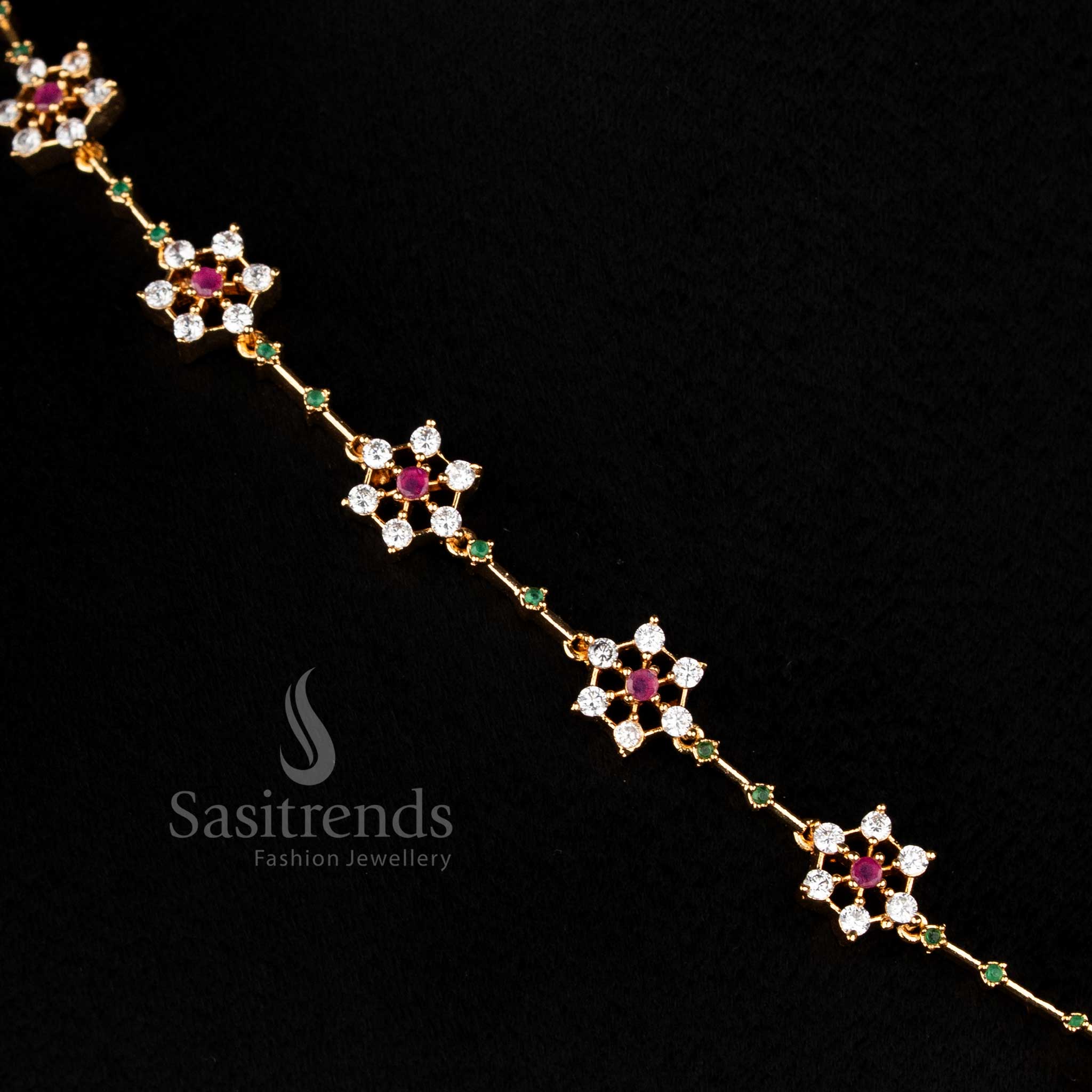 Traditional Micro Gold Plated AD Stone Floral Starburst Necklace Jewellery Set for Festive Wear - Image 11