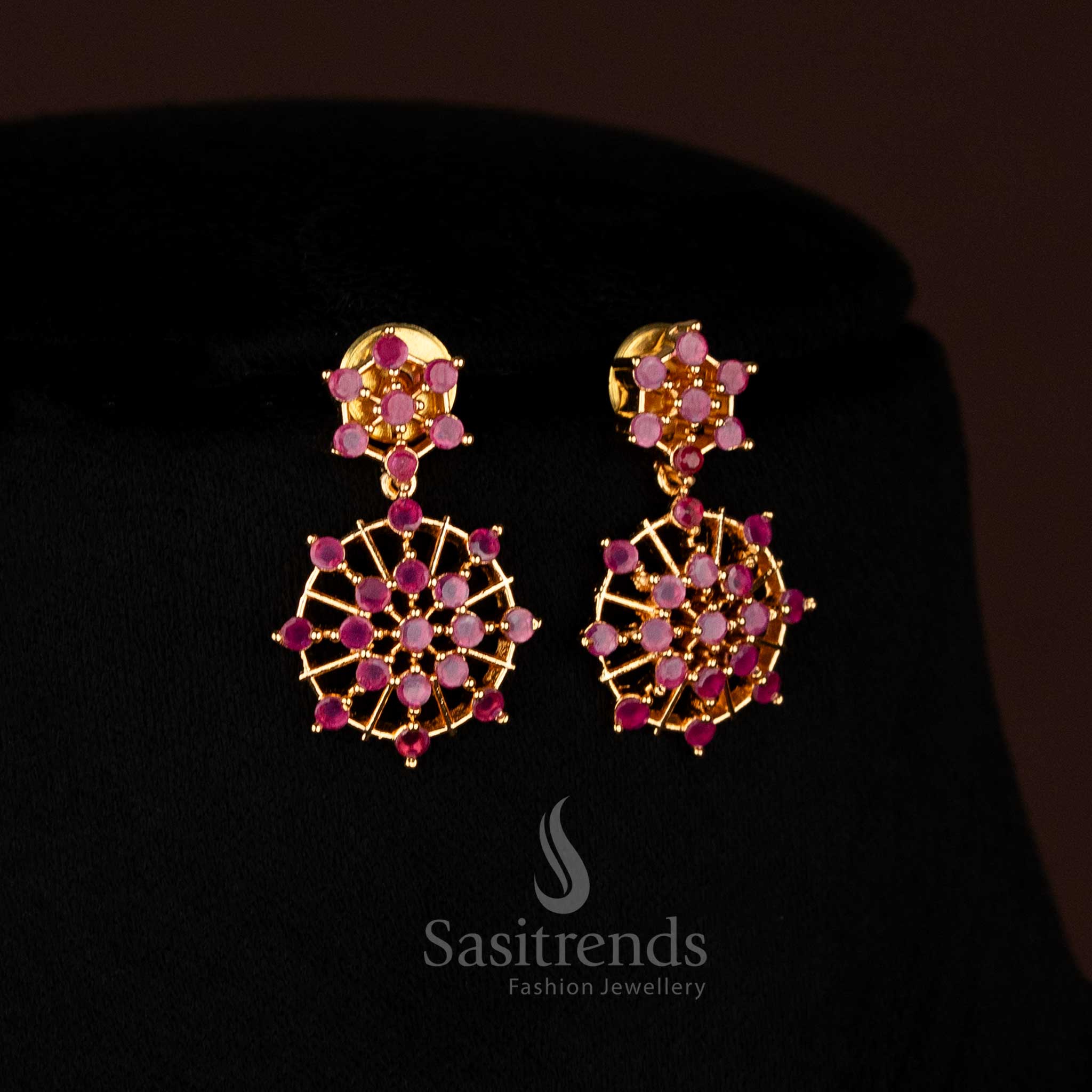 Traditional Micro Gold Plated AD Stone Floral Starburst Necklace Jewellery Set for Festive Wear - Image 19
