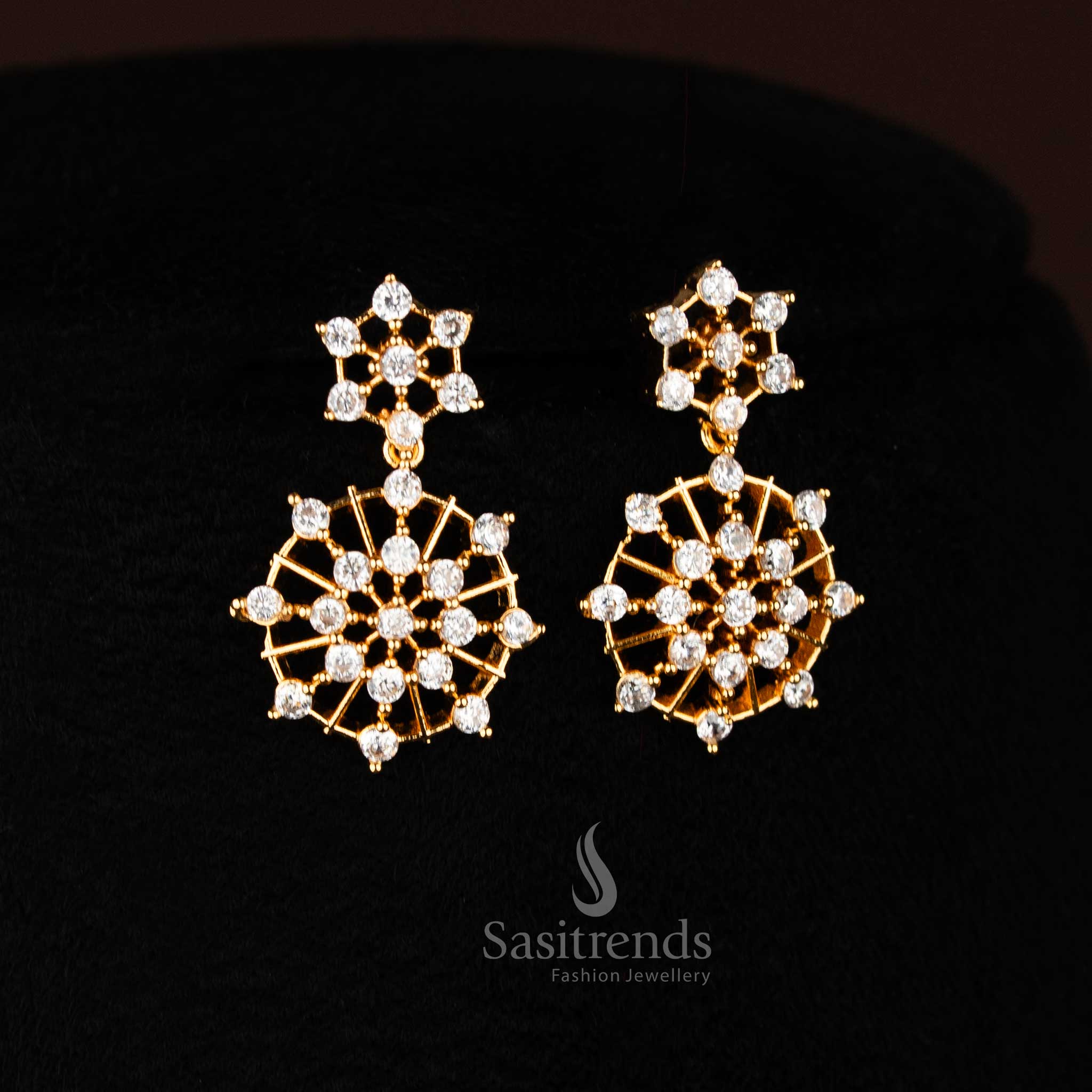 Traditional Micro Gold Plated AD Stone Floral Starburst Necklace Jewellery Set for Festive Wear - Image 20