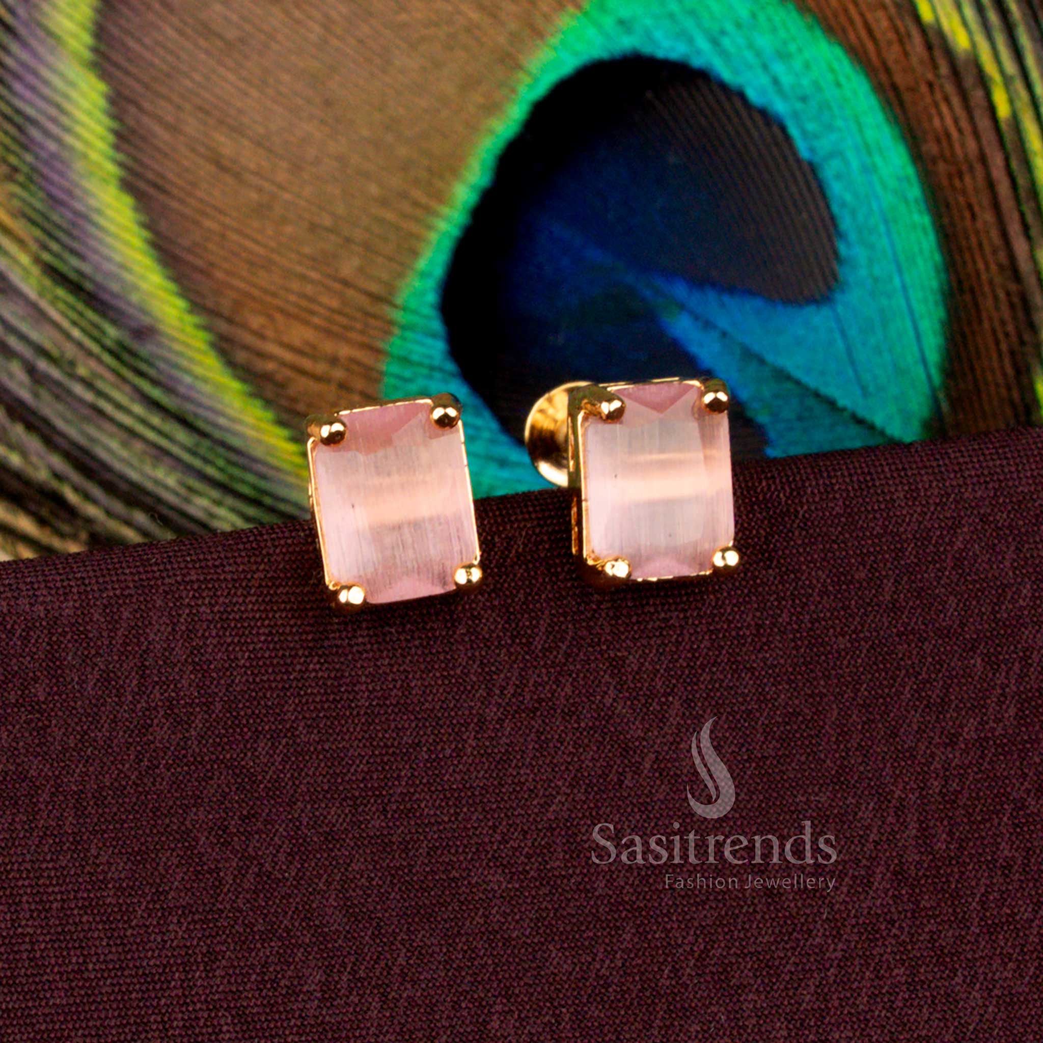 Majestic Micro Gold Plated Rectangular Stud Earrings with 24 Carat Pure Gold Look - Image 3