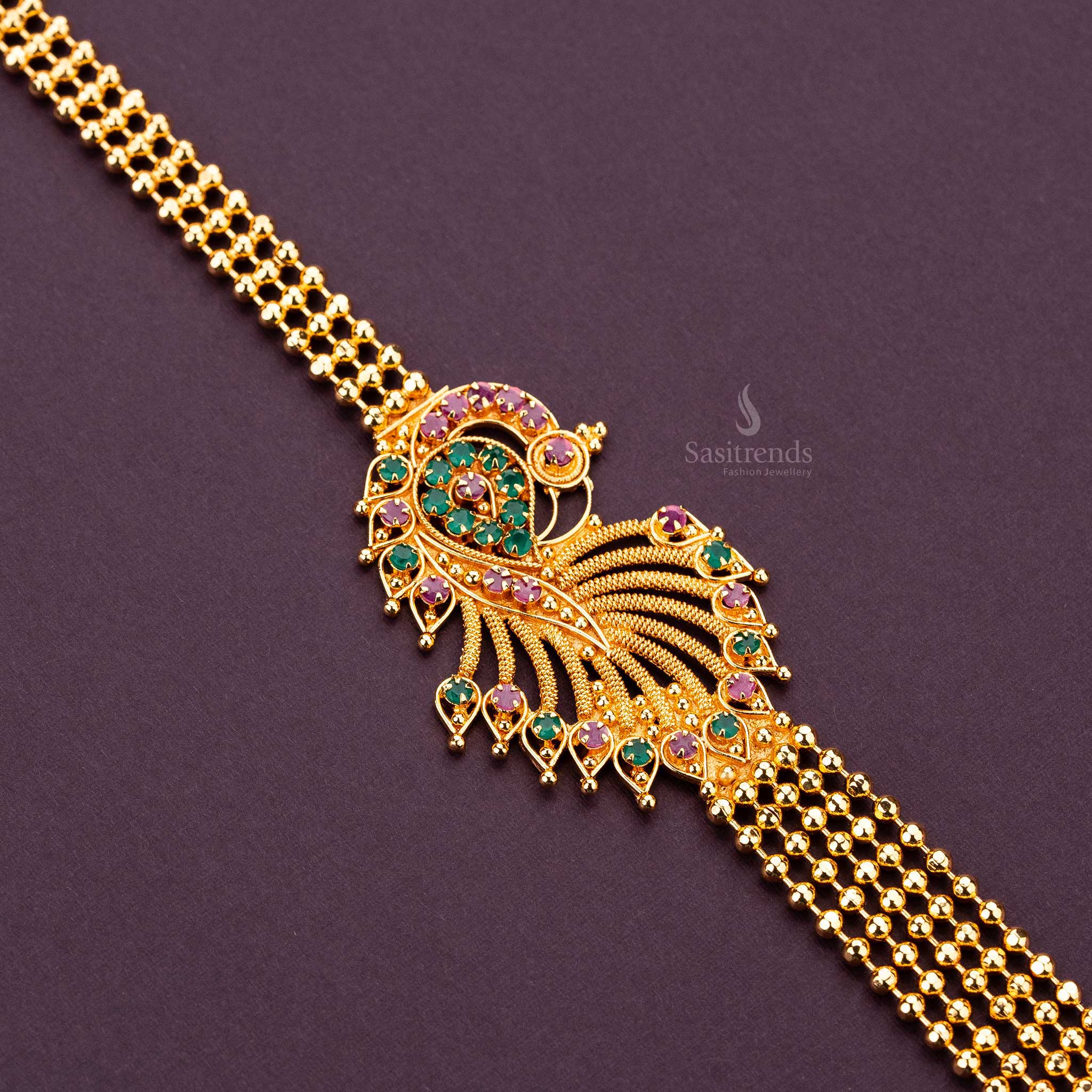 Majestic Peacock Motif One Gram Micro Gold Plated Necklace with AD Stones - Sasitrends - Image 4