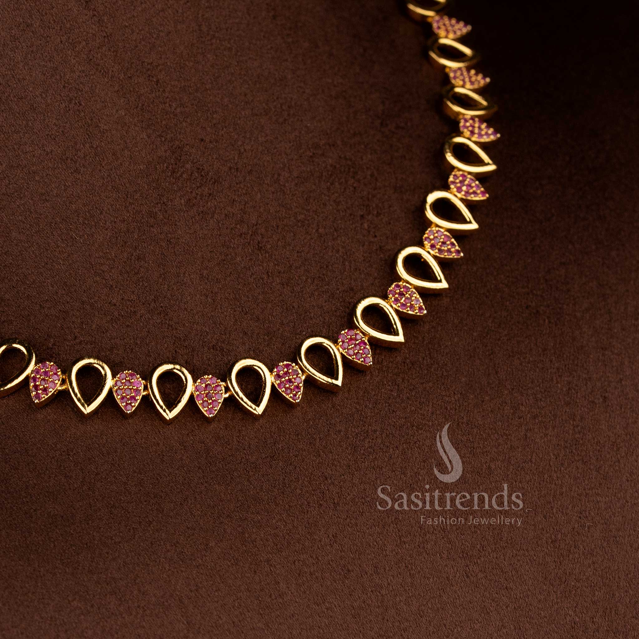 Matte Gold Plated American Diamond Pear Drop Necklace Set for Sarees, Lehengas & Party Functions - Image 4