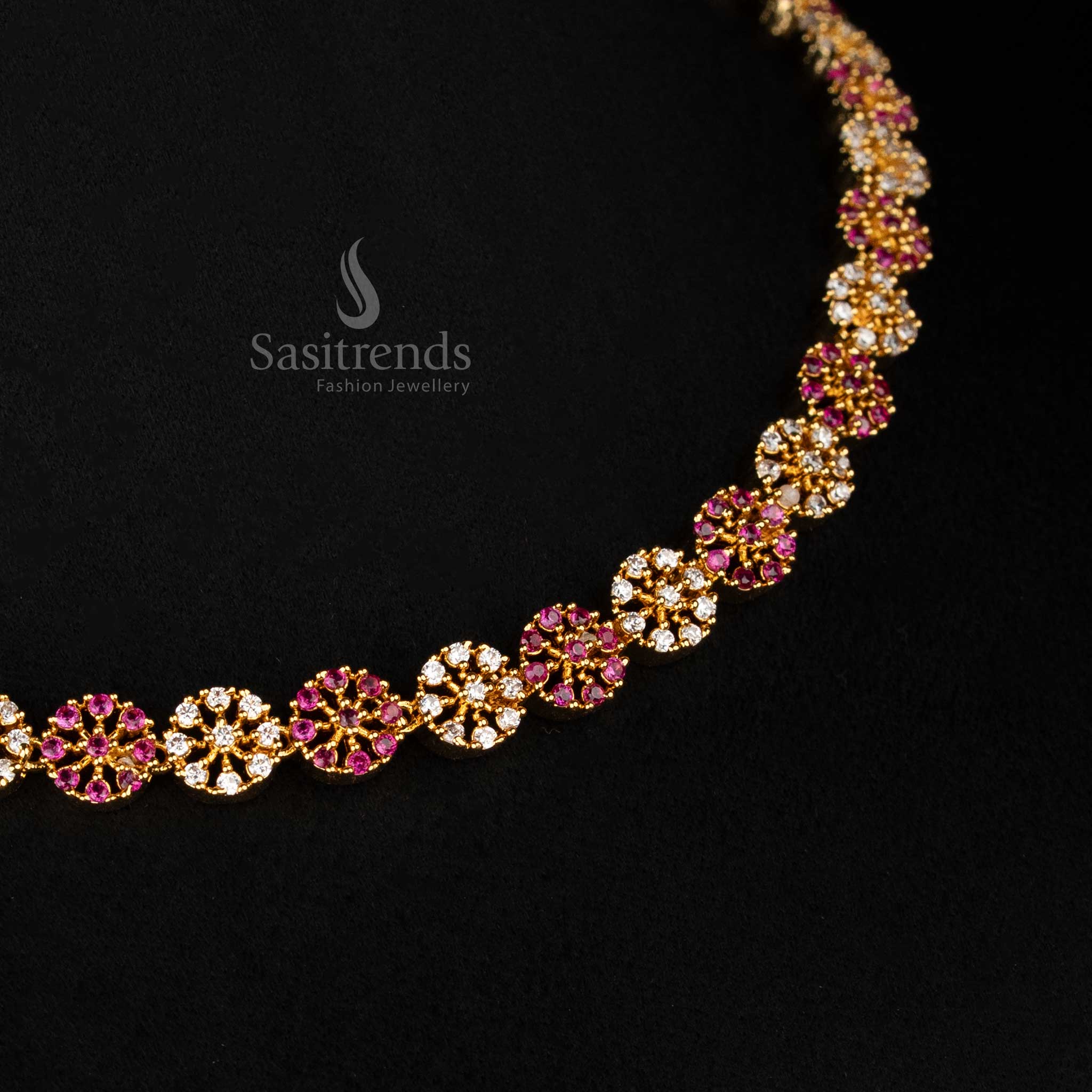 Amazing Micro Gold Plated Floral American Diamond Round Pattern Necklace Jewellery Set – Look Like Real Gold  - Sasitrends - Image 2