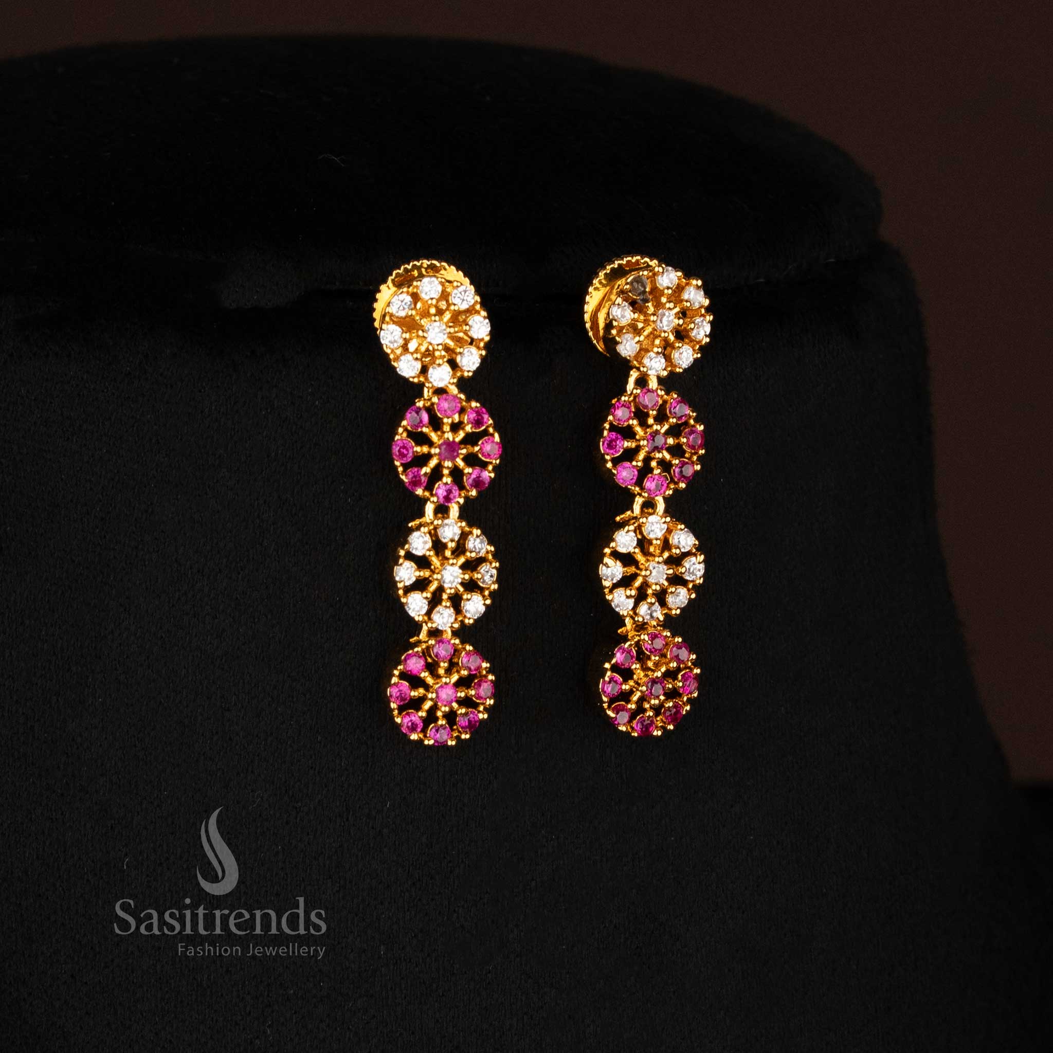 Amazing Micro Gold Plated Floral American Diamond Round Pattern Necklace Jewellery Set – Look Like Real Gold  - Sasitrends - Image 3