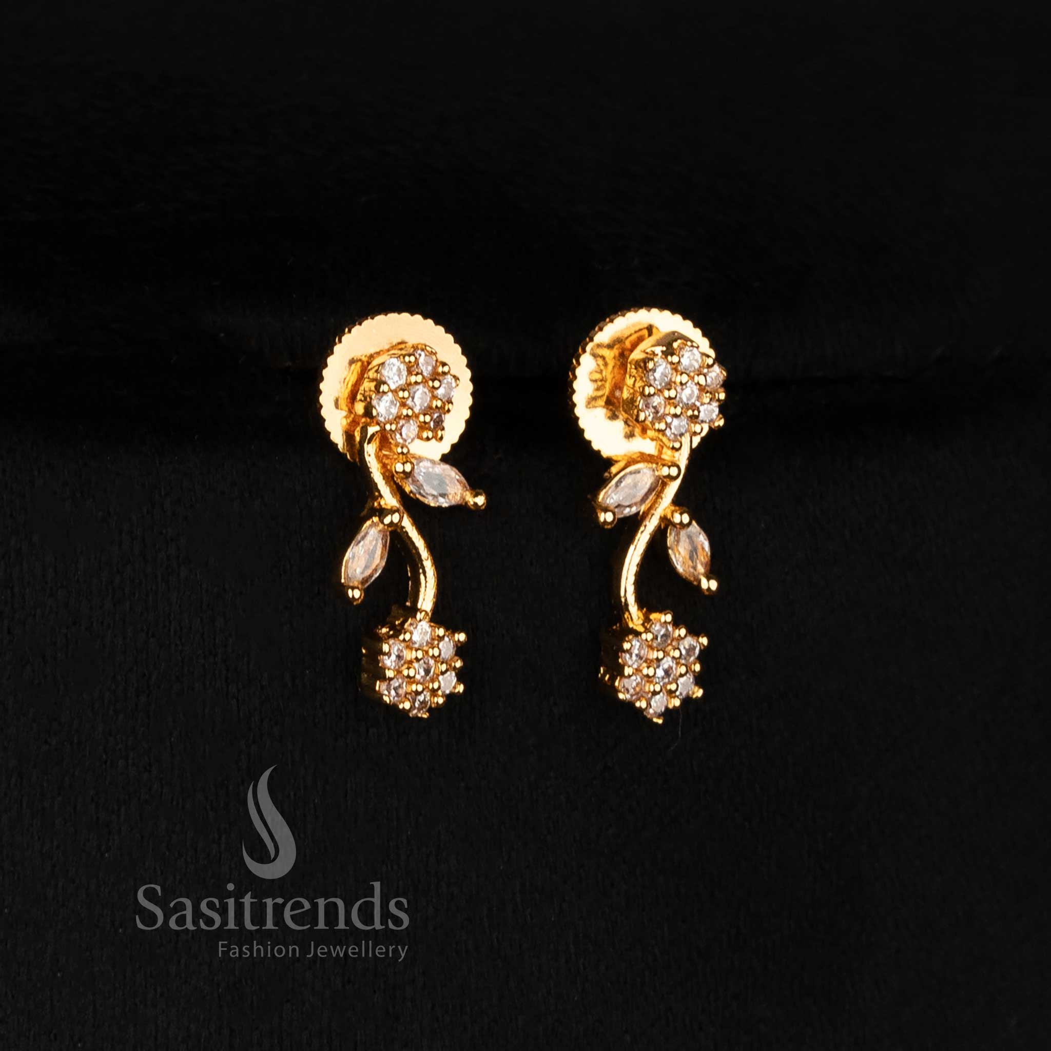 Amazing Micro Gold Plated American Diamond Floral Vine Necklace Jewellery Set - Sasitrends - Image 4