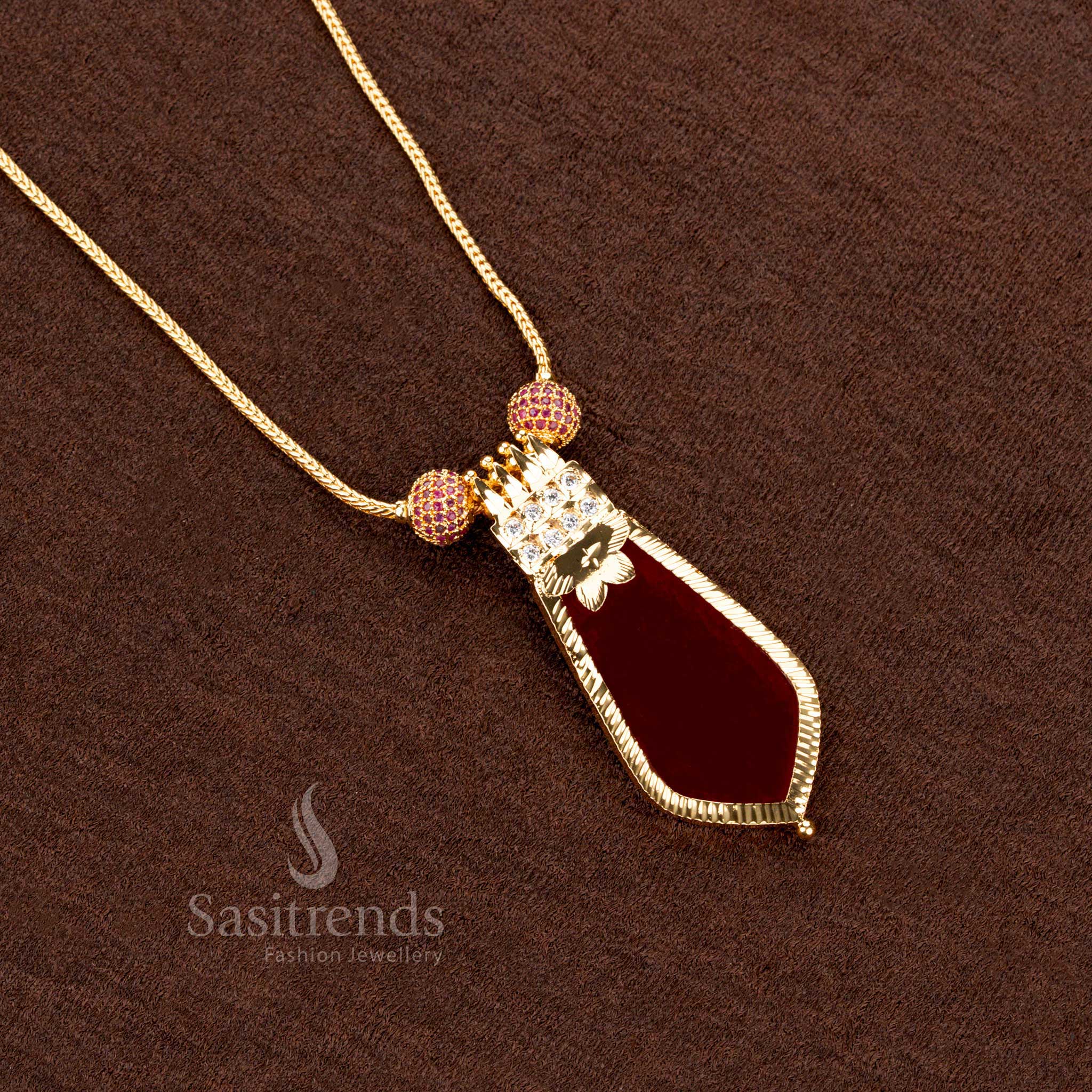 Wonderful Kerala-Style One Gram Micro Gold Plated Big Nagapadam Palakka Pendant Necklace with AD Balls – Traditional Chain Design - Sasitrends - Image 2