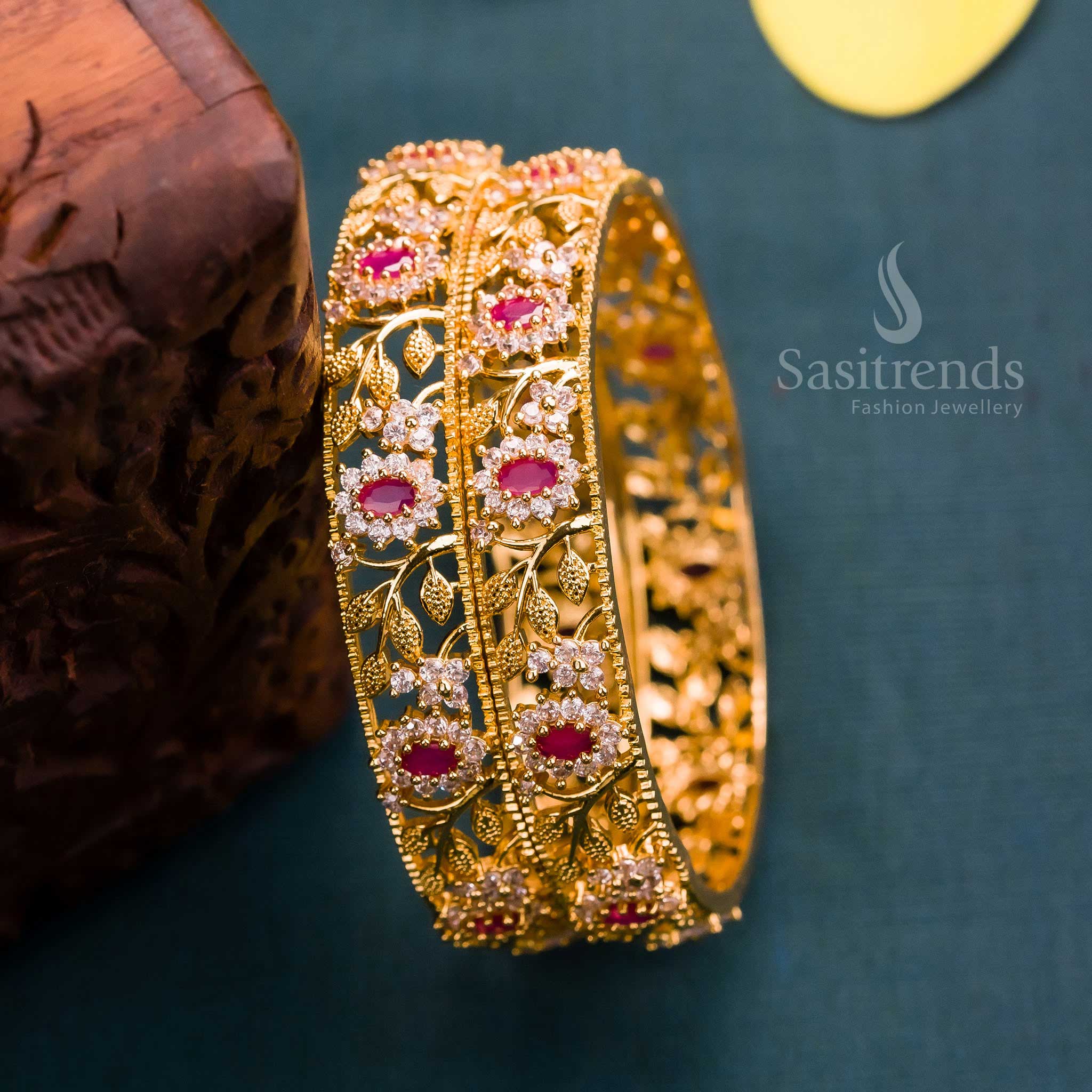 Trending Traditional Micro Gold Plated White Ruby American Diamond Stones Bangles - Perfect for Festive Collections! - Image 7