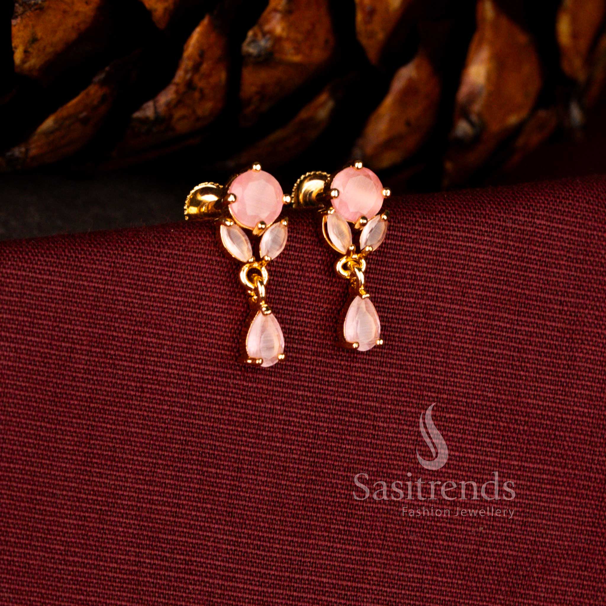 Wonderful 24K Micro Gold Plated AD Stone Floral Round Brilliant Cut Teardrop Earrings | Real Gold Look Alike - Image 7