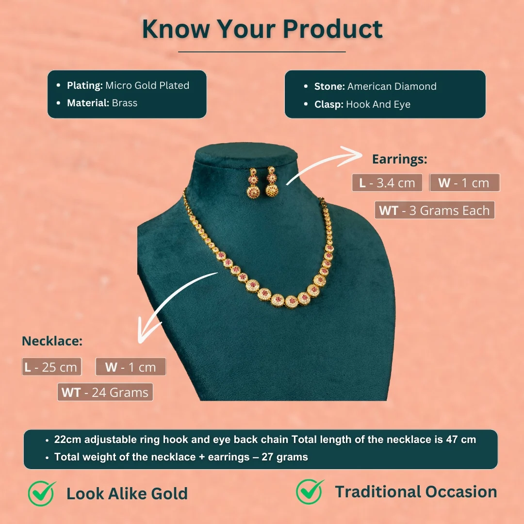 Gorgeous Micro Gold Plated Necklace Jewellery Set - Latest American Diamond Stones Trend | Sasitrends - Image 2