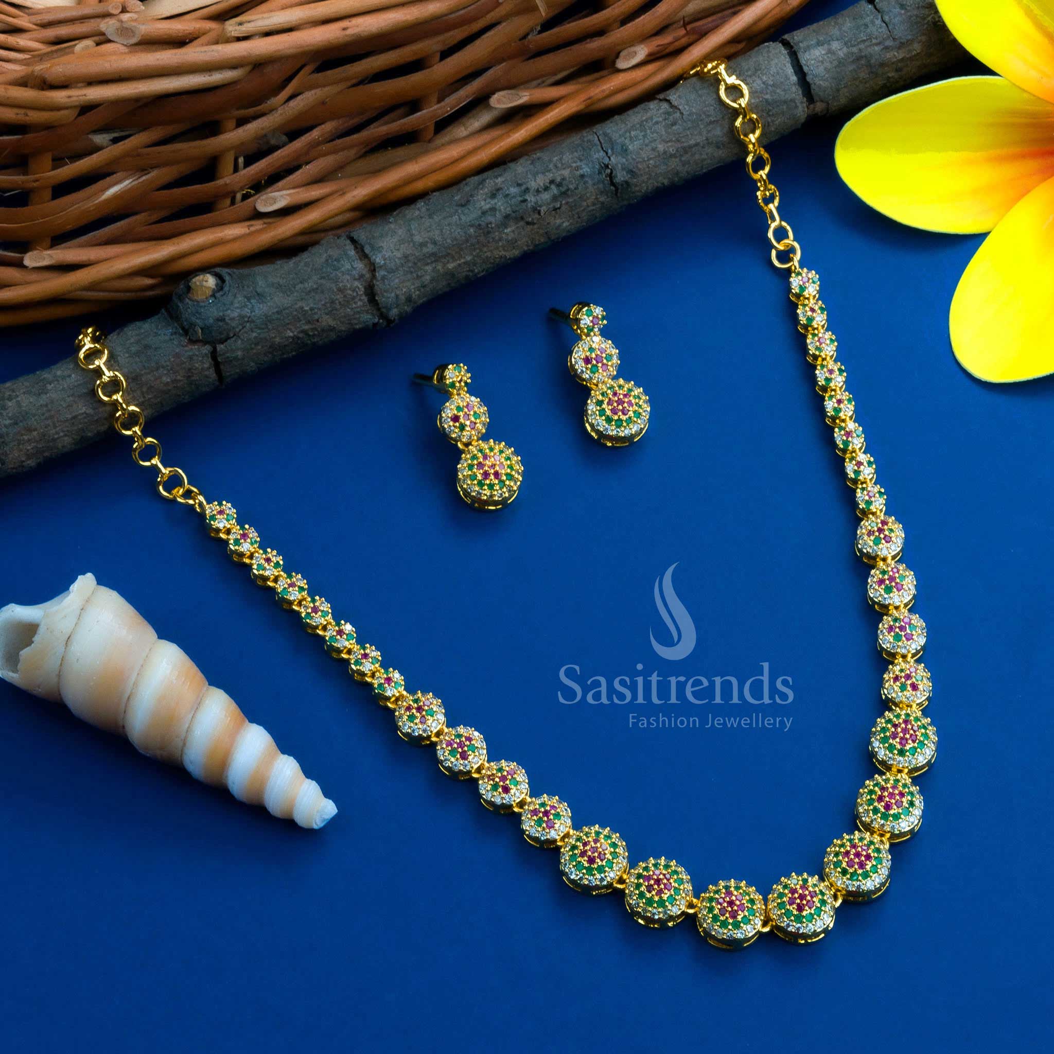 Gorgeous Micro Gold Plated Necklace Jewellery Set - Latest American Diamond Stones Trend | Sasitrends - Image 6