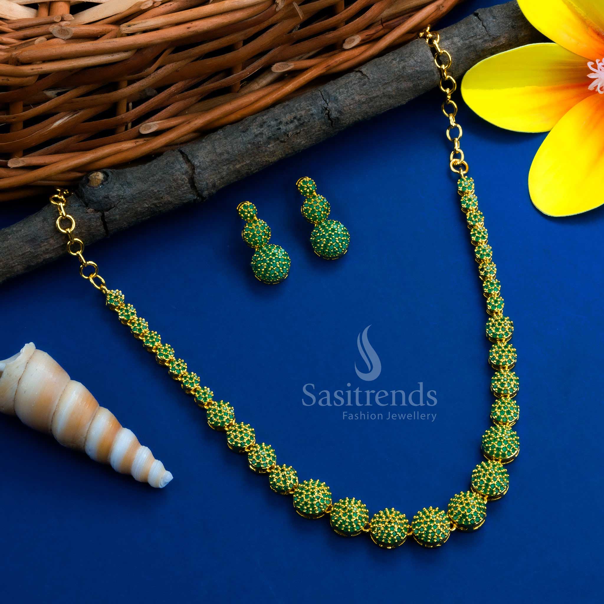 Gorgeous Micro Gold Plated Necklace Jewellery Set - Latest American Diamond Stones Trend | Sasitrends - Image 8