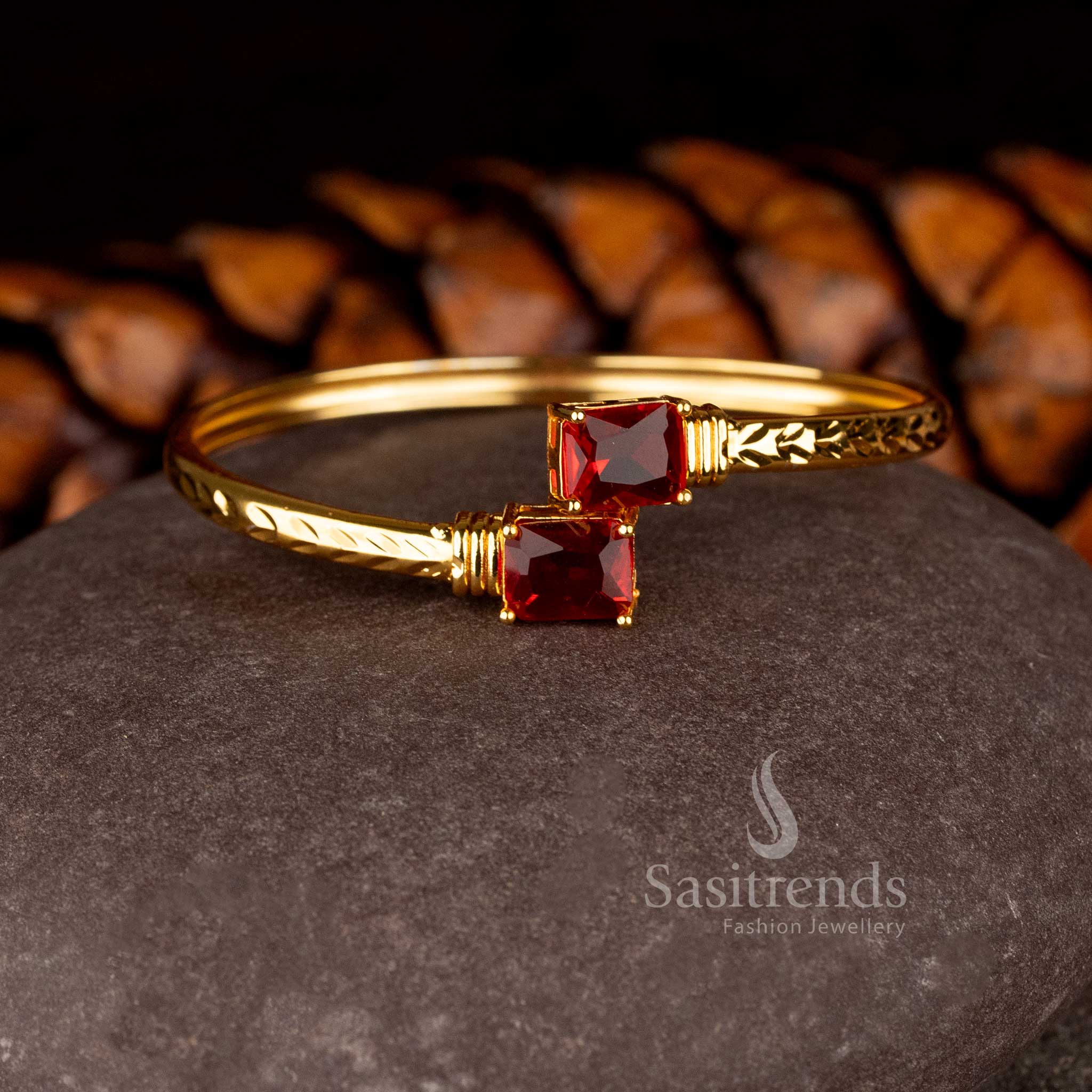 Stunning Micro Gold Plated American Diamond Rectangular Stone Designer Bracelet for Women - Sasitrends - Image 2