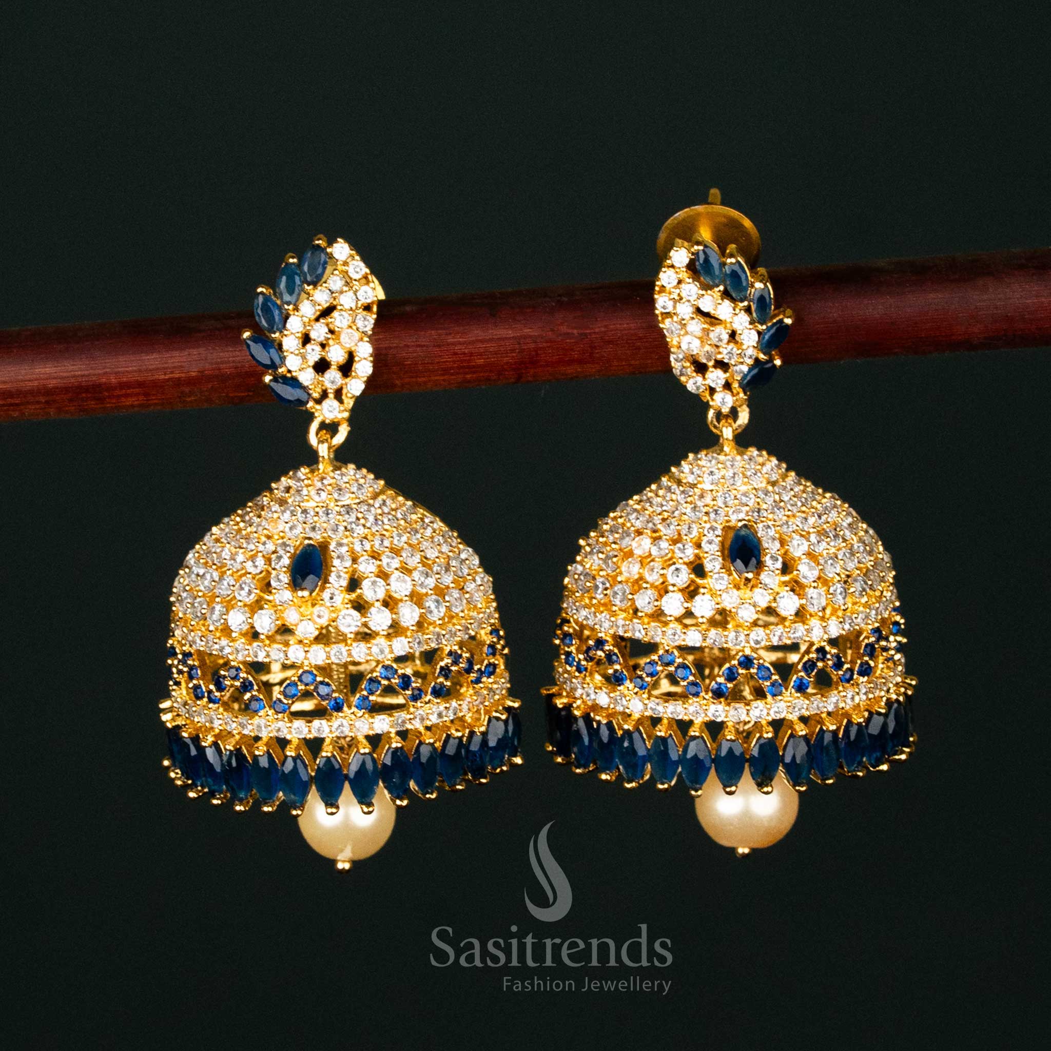 Amazing Micro Gold Plated Grand AD Stone Jhumka Earrings – Look Like Real Gold - Sasitrends - Image 3