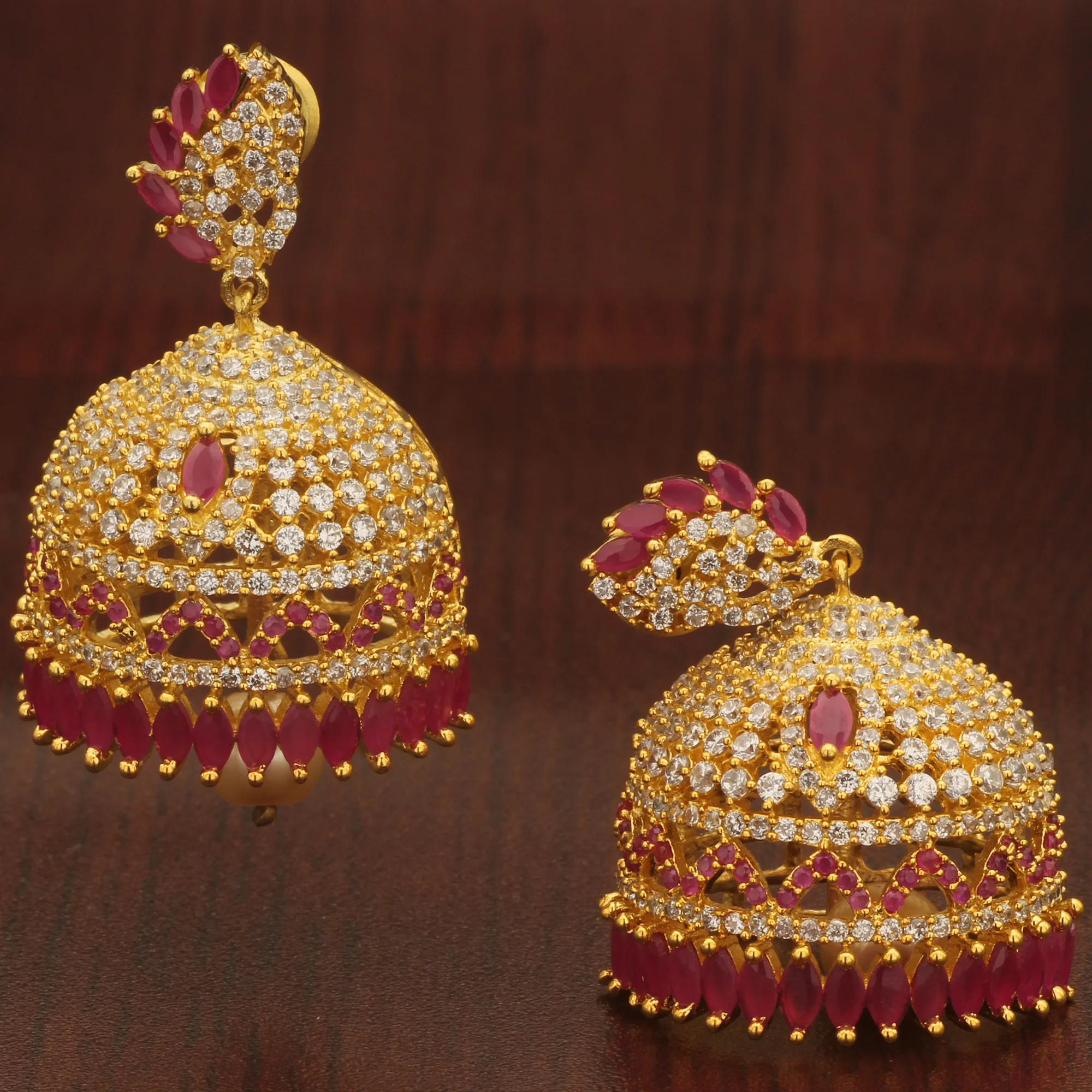 Amazing Micro Gold Plated Grand AD Stone Jhumka Earrings – Look Like Real Gold - Sasitrends - Image 4