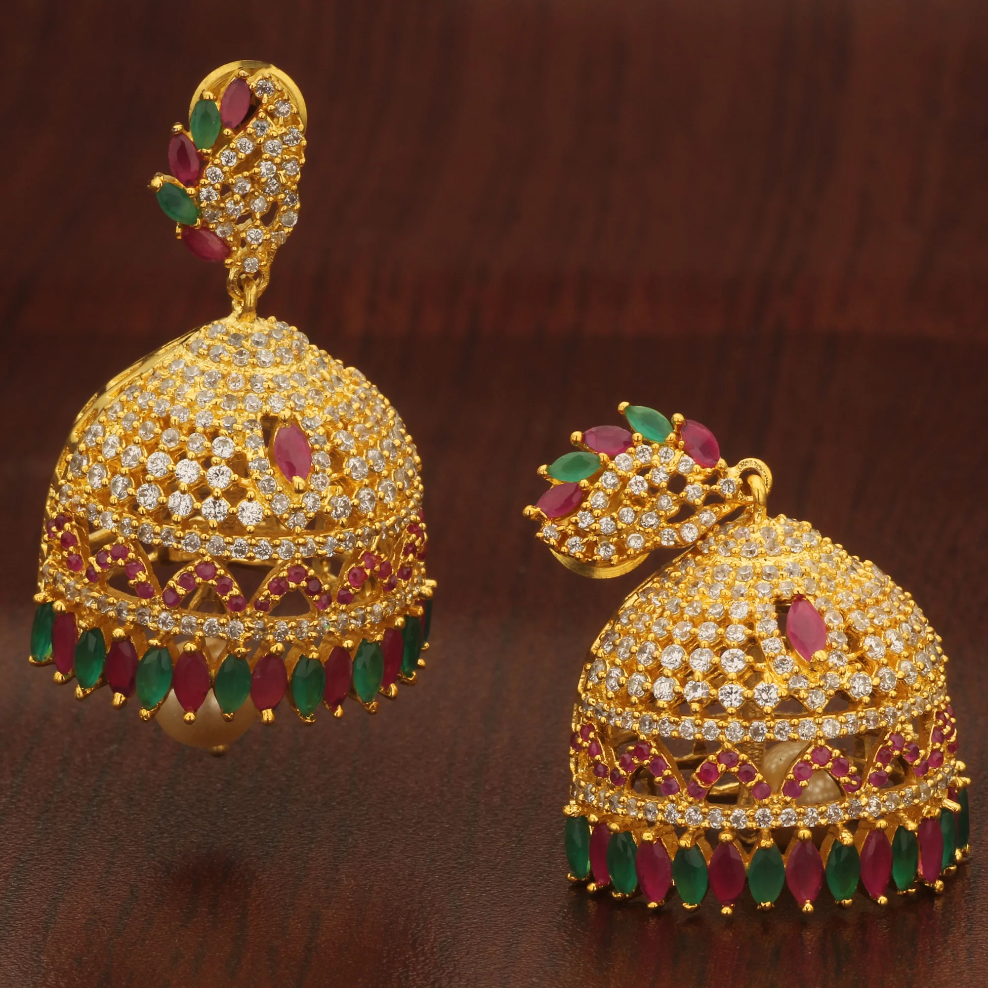 Amazing Micro Gold Plated Grand AD Stone Jhumka Earrings – Look Like Real Gold - Sasitrends - Image 5