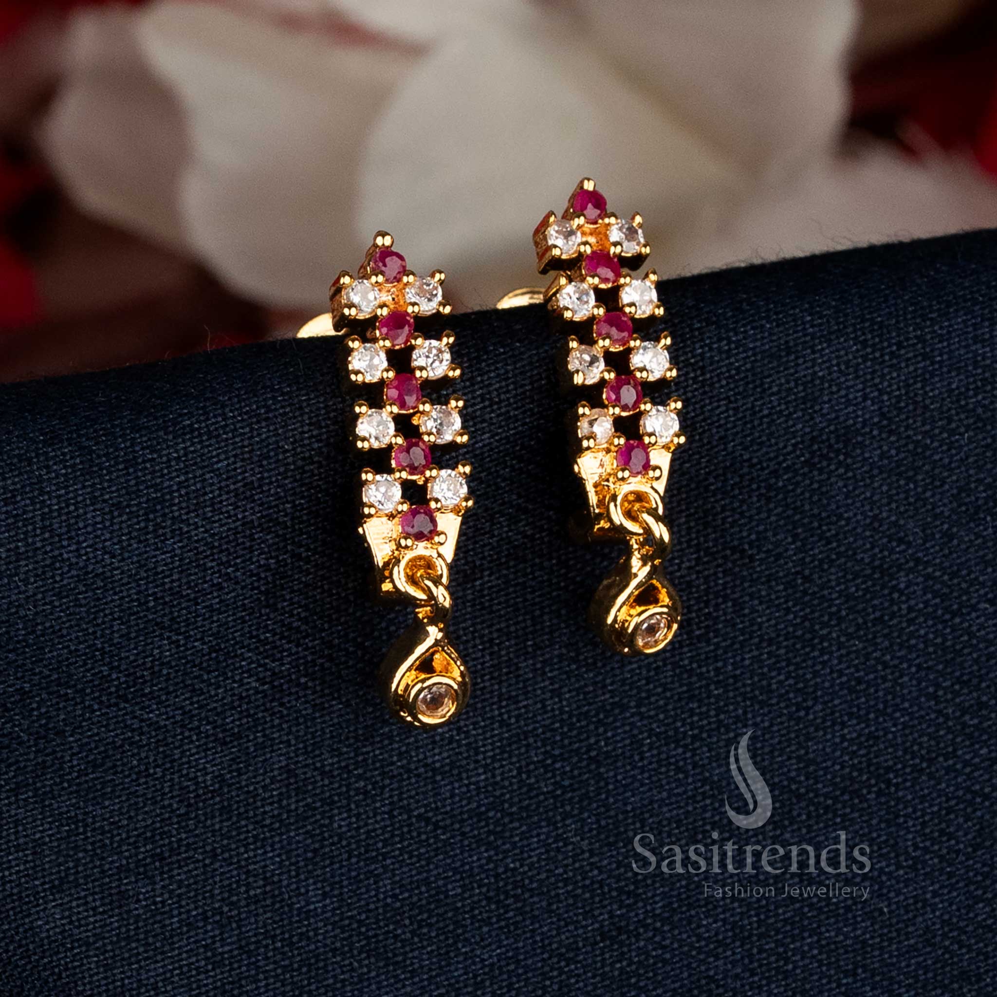 Wonderful Micro Gold Plated AD Stone Long Drop Earrings – Traditional Real Gold Look - Image 2