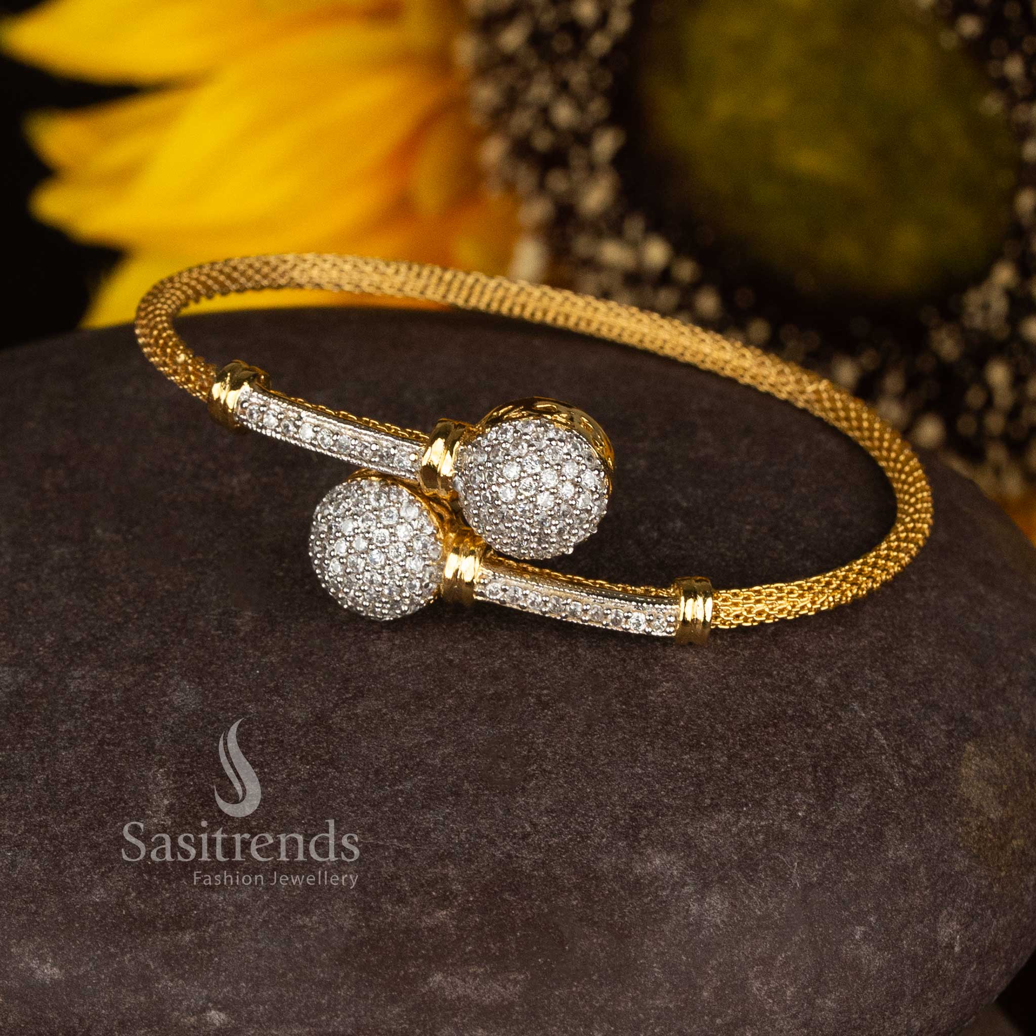 Trendy Micro Gold Plated American Diamond Stone Bracelet for Festive Wear - Sasitrends - Image 11
