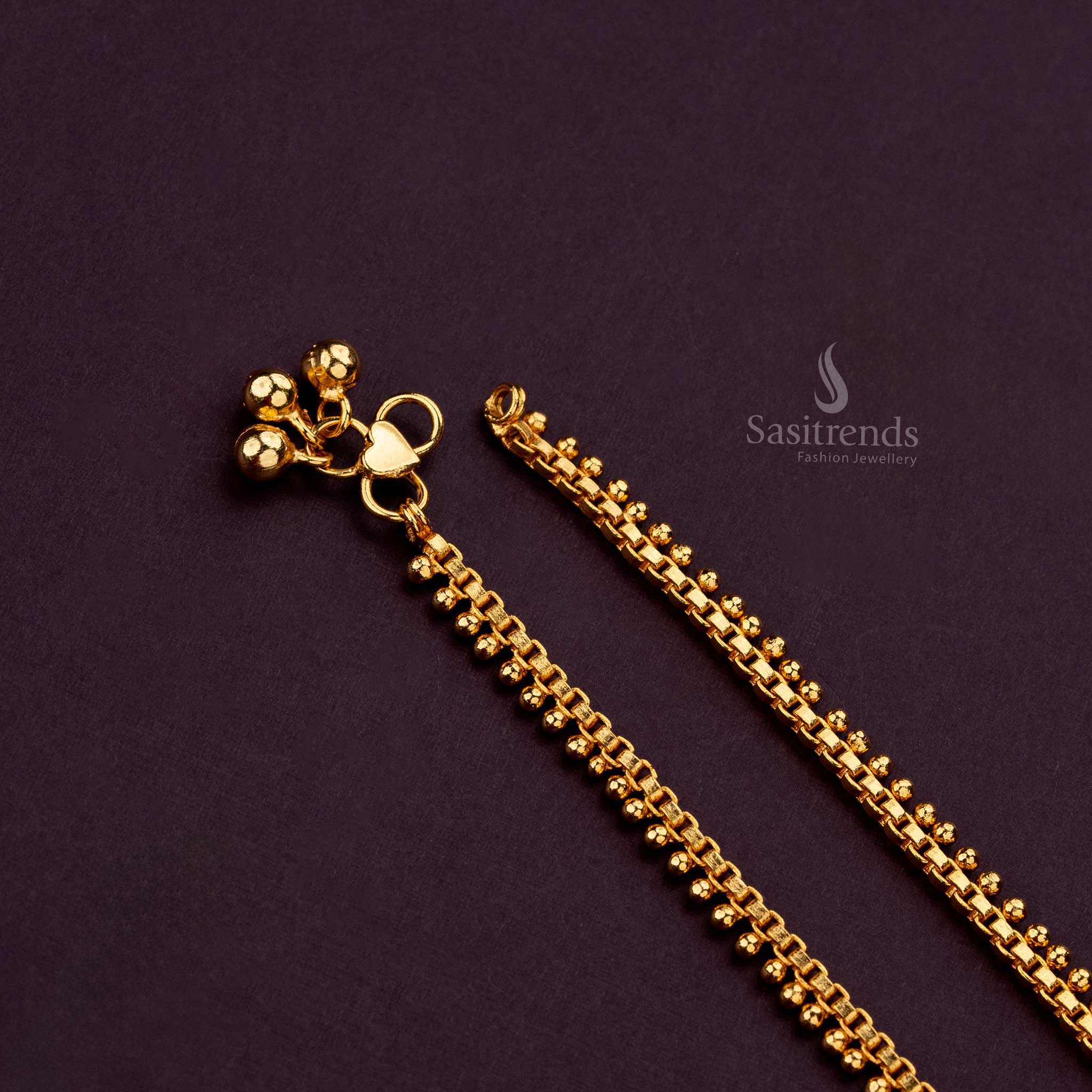 Traditional Micro Gold Plated Anklets with Intricate Beading - Sasitrends - Image 3