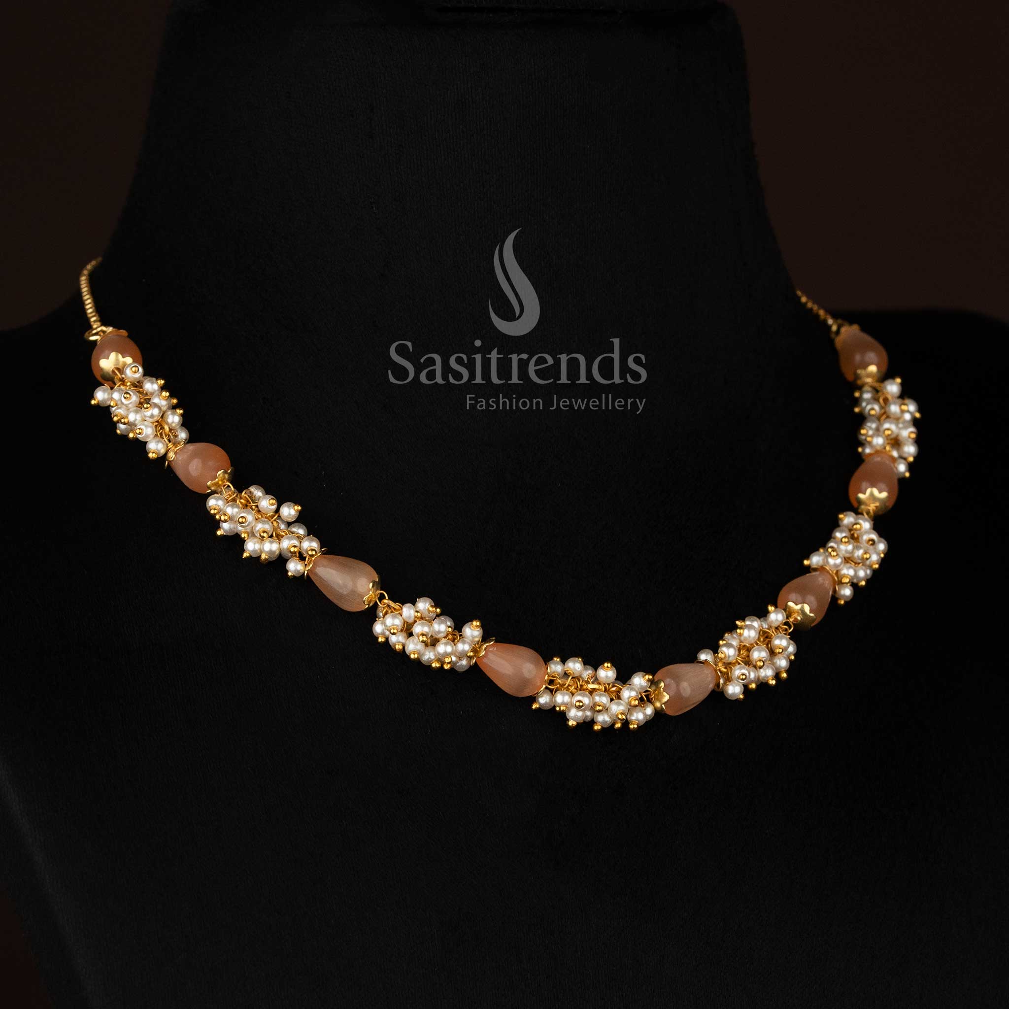 Exquisite Micro Gold Plated Beads Pearl Cluster Mala Necklace – Traditional & Festive Wear - Sasitrends - Image 16