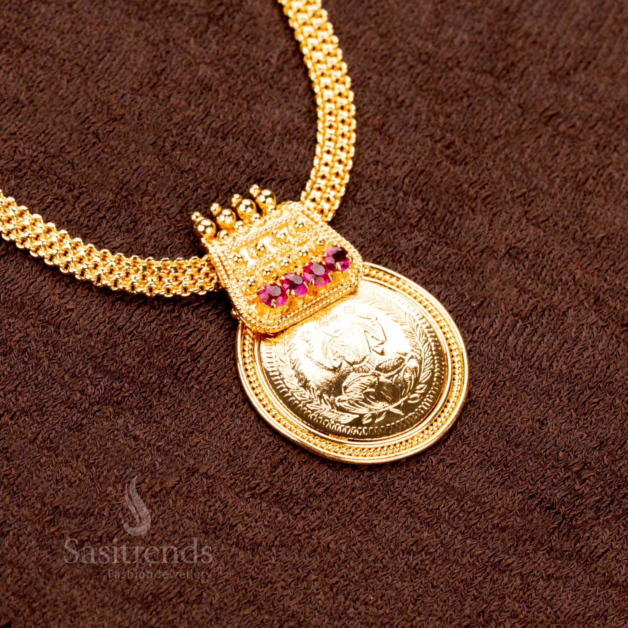 Gorgeous Micro Gold Plated Big Lakshmi Coin Necklace with AD Stones – One Gram Jewellery, Traditional Temple Design, Guaranteed Gold Look - Sasitrends - Image 2