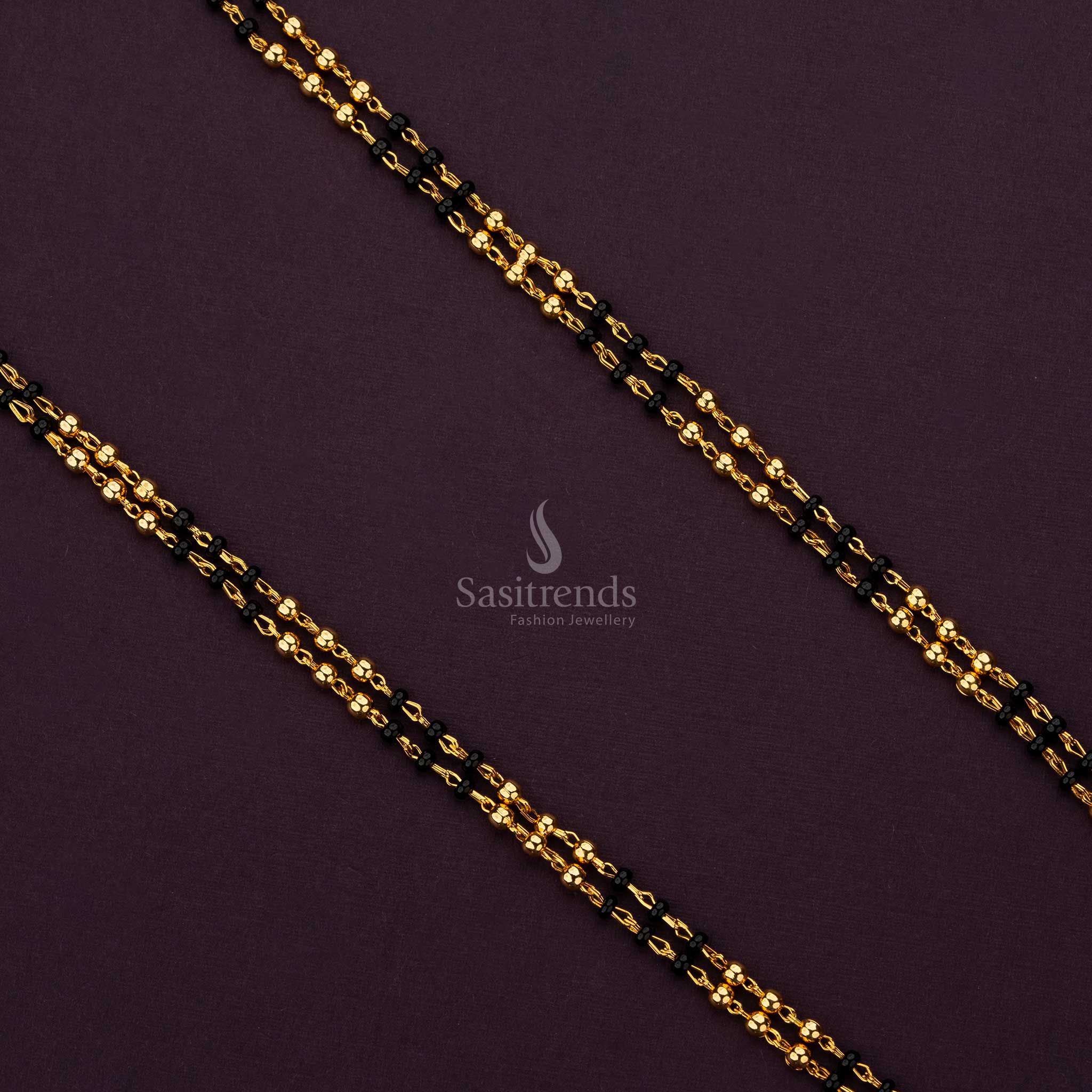 Elegant Micro Gold Plated Chain with Black Beads | Single & Double Line Patterns - Sasitrends - Image 4