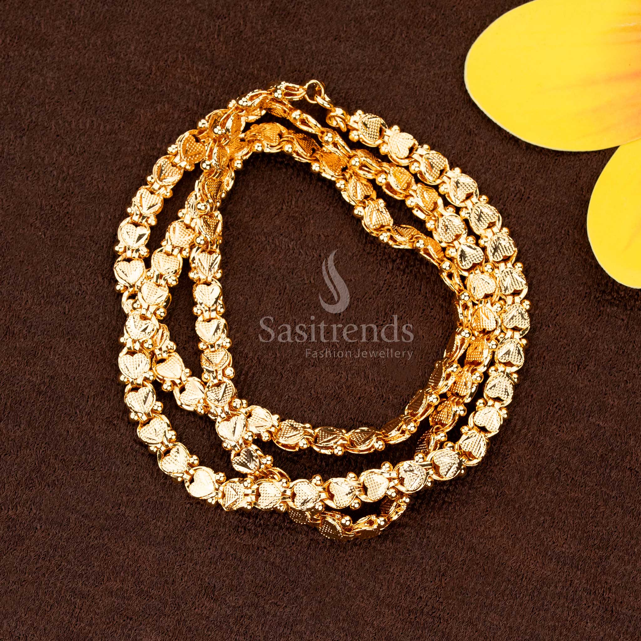 Micro Gold Plated Heart Design Chain – 24K Pure Gold Plated Traditional Jewellery