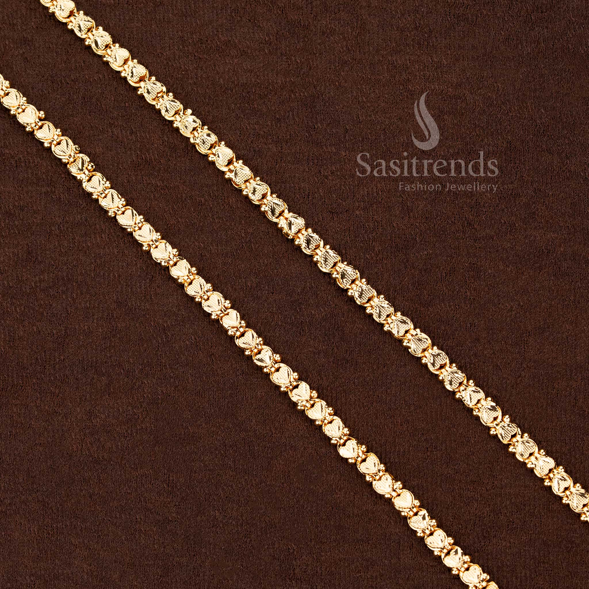 Micro Gold Plated Heart Design Chain – 24K Pure Gold Plated Traditional Jewellery - Image 2