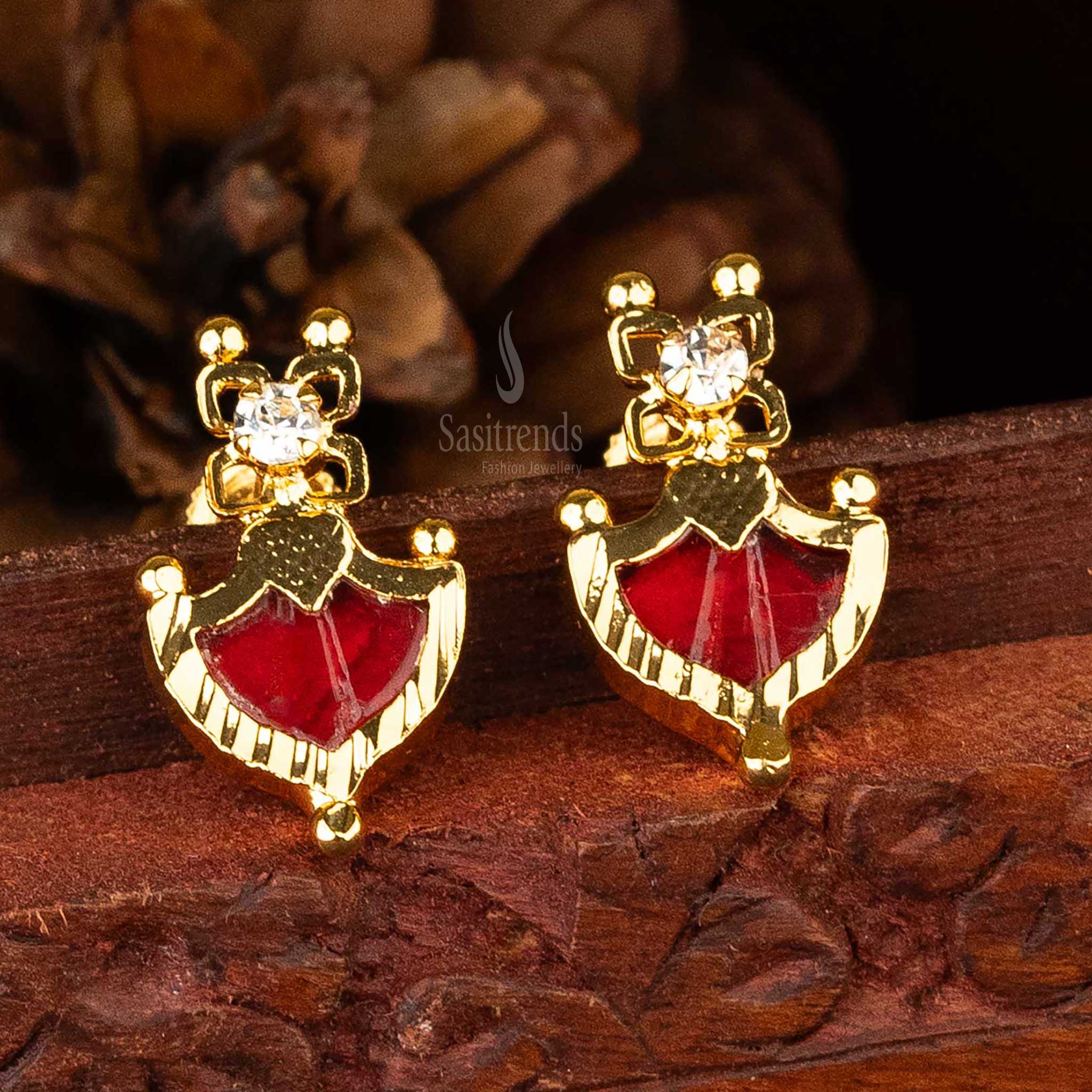 Micro Gold Plated Kerala Palakka Earrings: Fusion of Tradition and Elegance | Sasitrends - Image 4