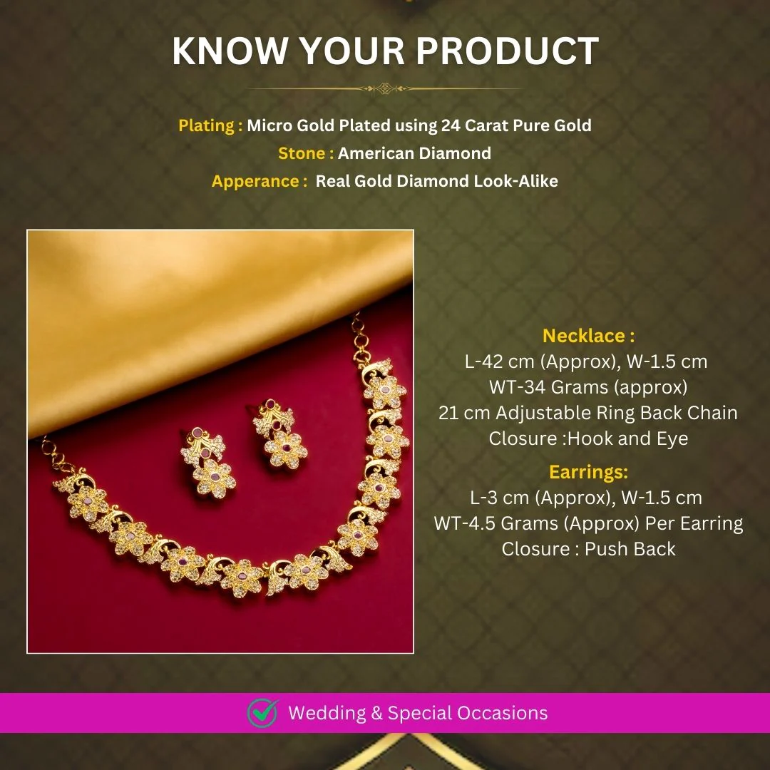 Latest Traditional Micro Gold Plated Floral Leaf Necklace Jewellery Set, AD Stones for Women | Sasitrends - Image 2