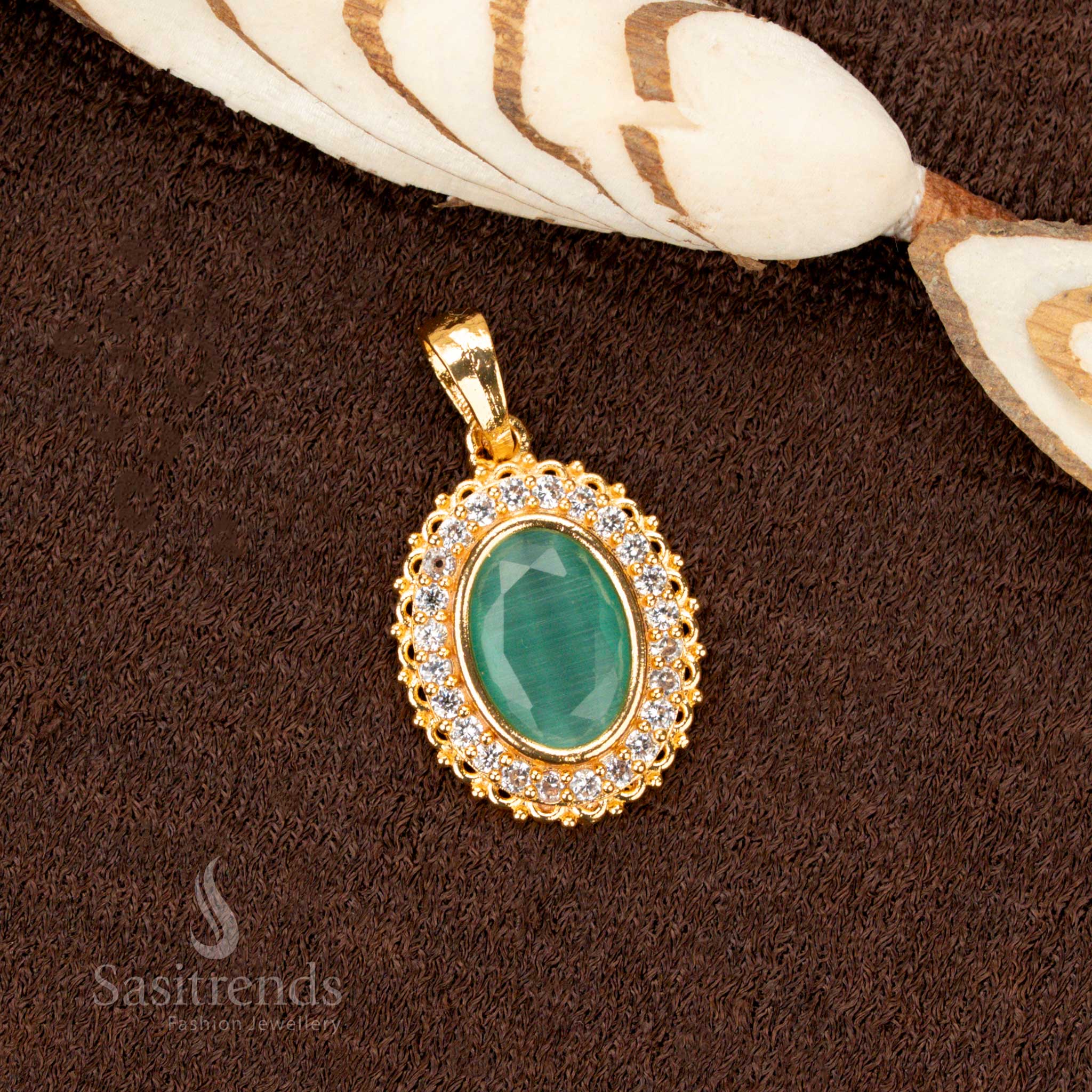 Amazing Collection of Micro Gold Plated American Diamond Oval Stone Pendant Dollar – One Gram Jewellery with Guaranteed Finish - Sasitrends