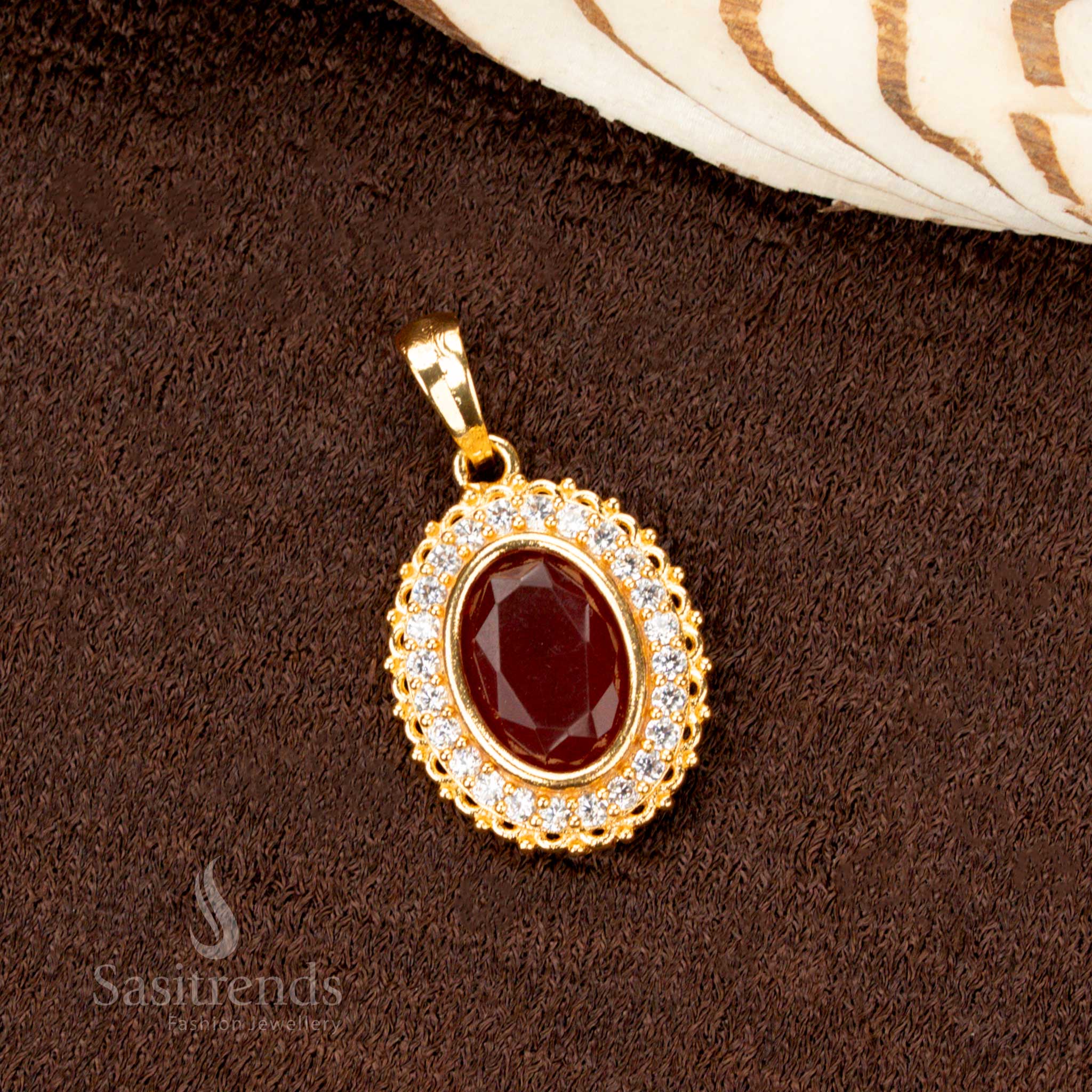 Amazing Collection of Micro Gold Plated American Diamond Oval Stone Pendant Dollar – One Gram Jewellery with Guaranteed Finish - Sasitrends - Image 4