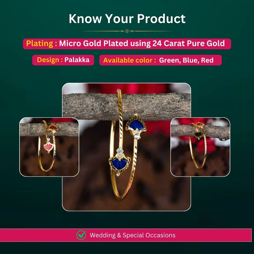 Traditional Kerala Wear: Micro Gold Plated Palakka Bangles for Women - Festival Collection - Image 6