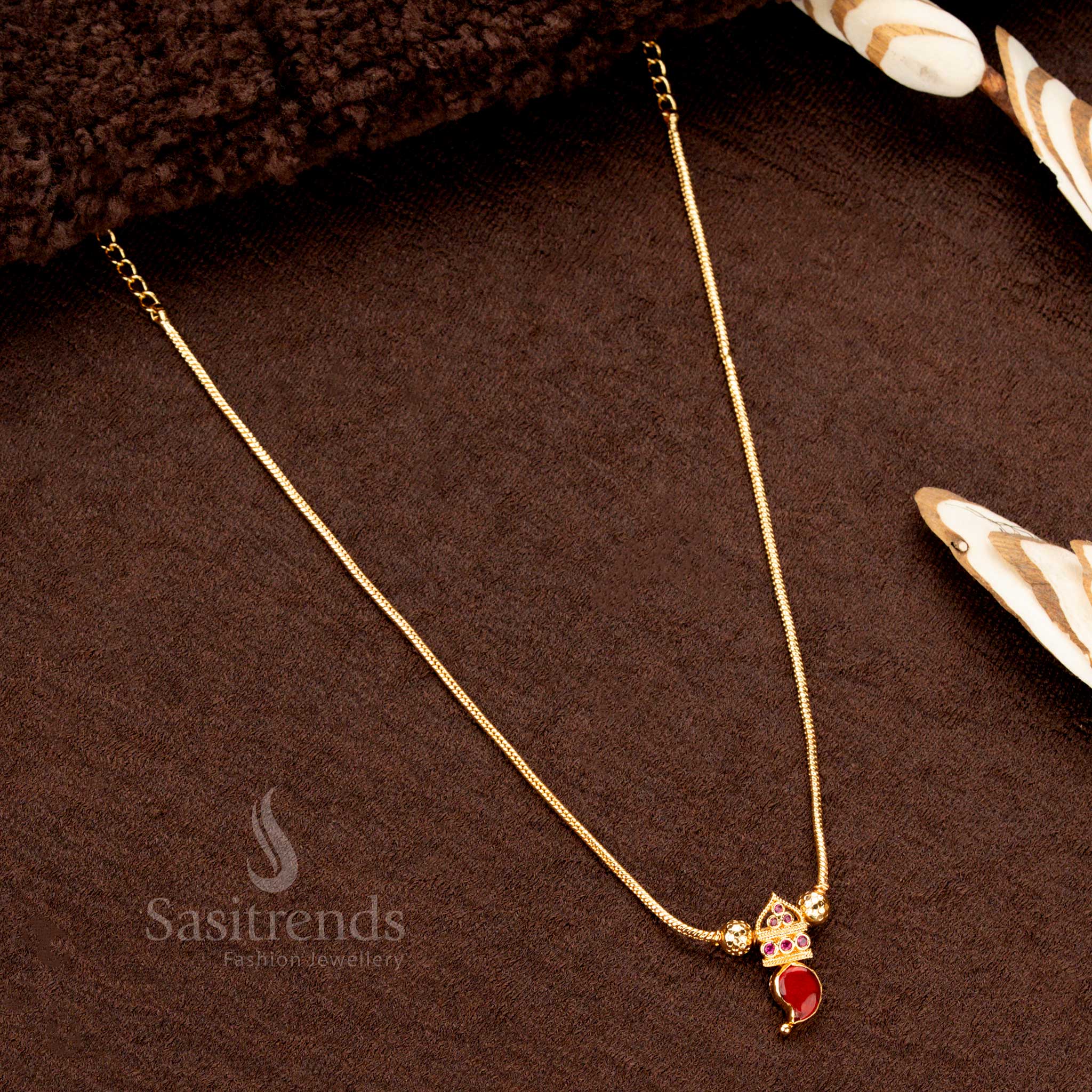 Elegant Micro Gold Plated Palakka Mango Pendant Necklace with Side Balls and AD Stones – Traditional One Gram Kerala Design - Sasitrends