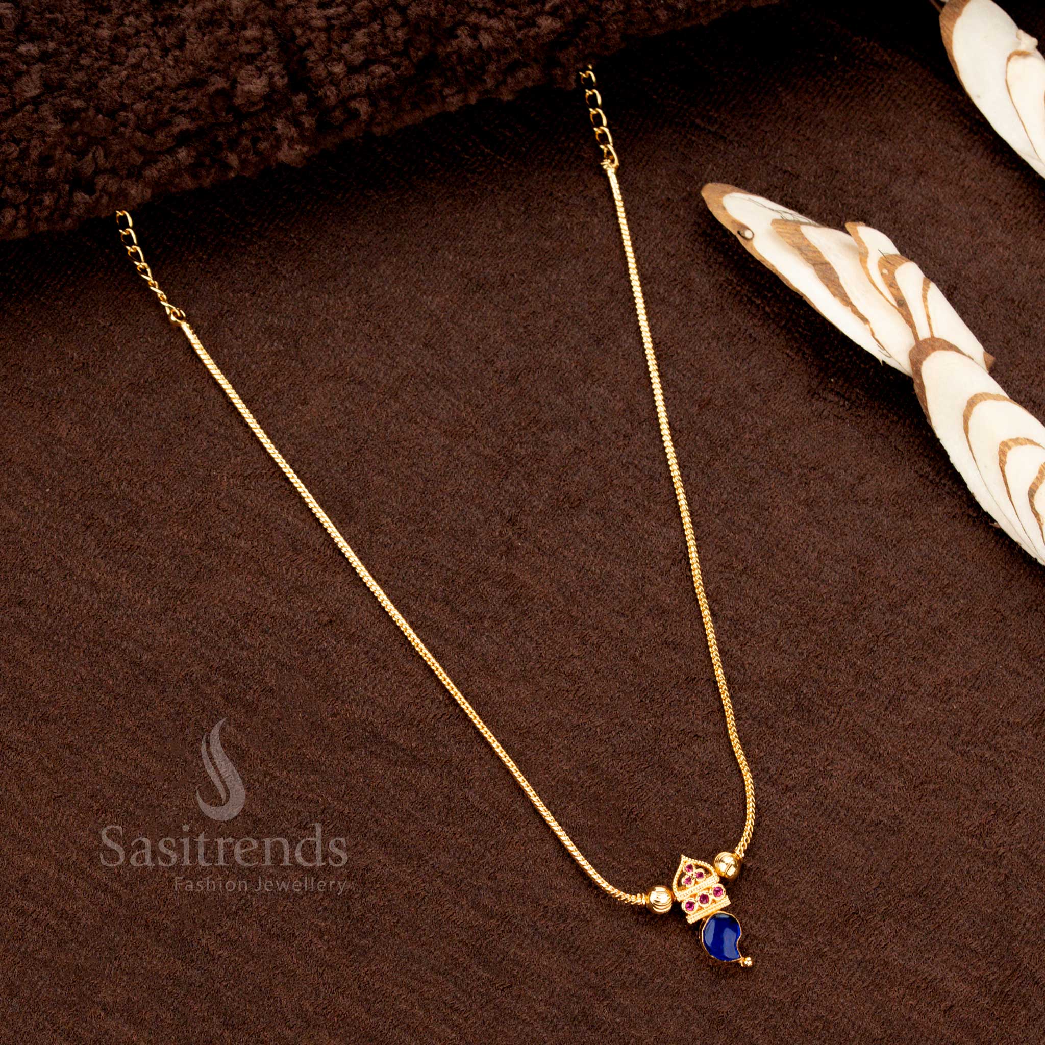 Elegant Micro Gold Plated Palakka Mango Pendant Necklace with Side Balls and AD Stones – Traditional One Gram Kerala Design - Sasitrends - Image 3