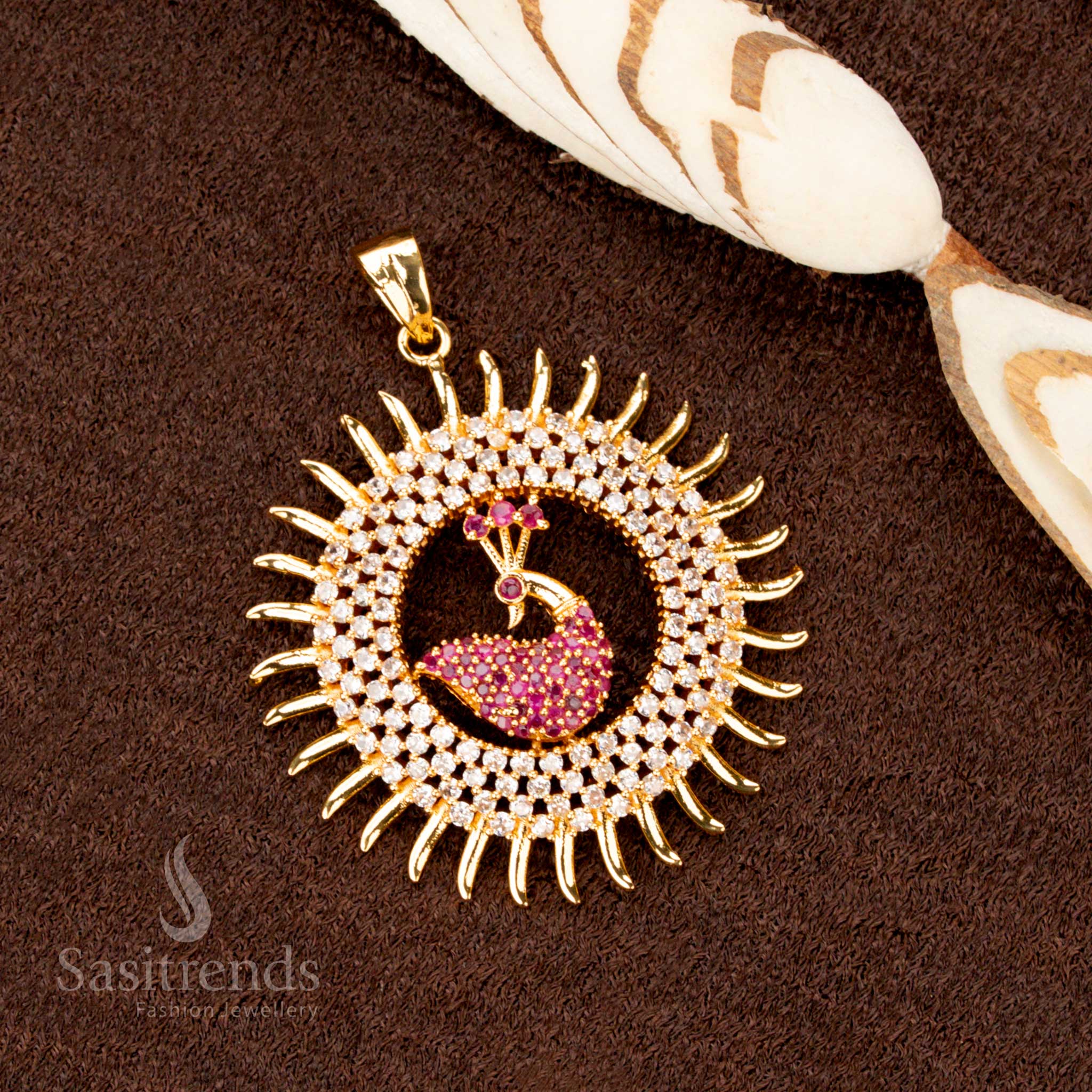Wonderful Collections Of Micro Gold Plated AD Stone Studded Peacock Pendant with Dual Hook Holes for Easy Attachment – Traditional & Festive Jewellery - Sasitrends - Image 5