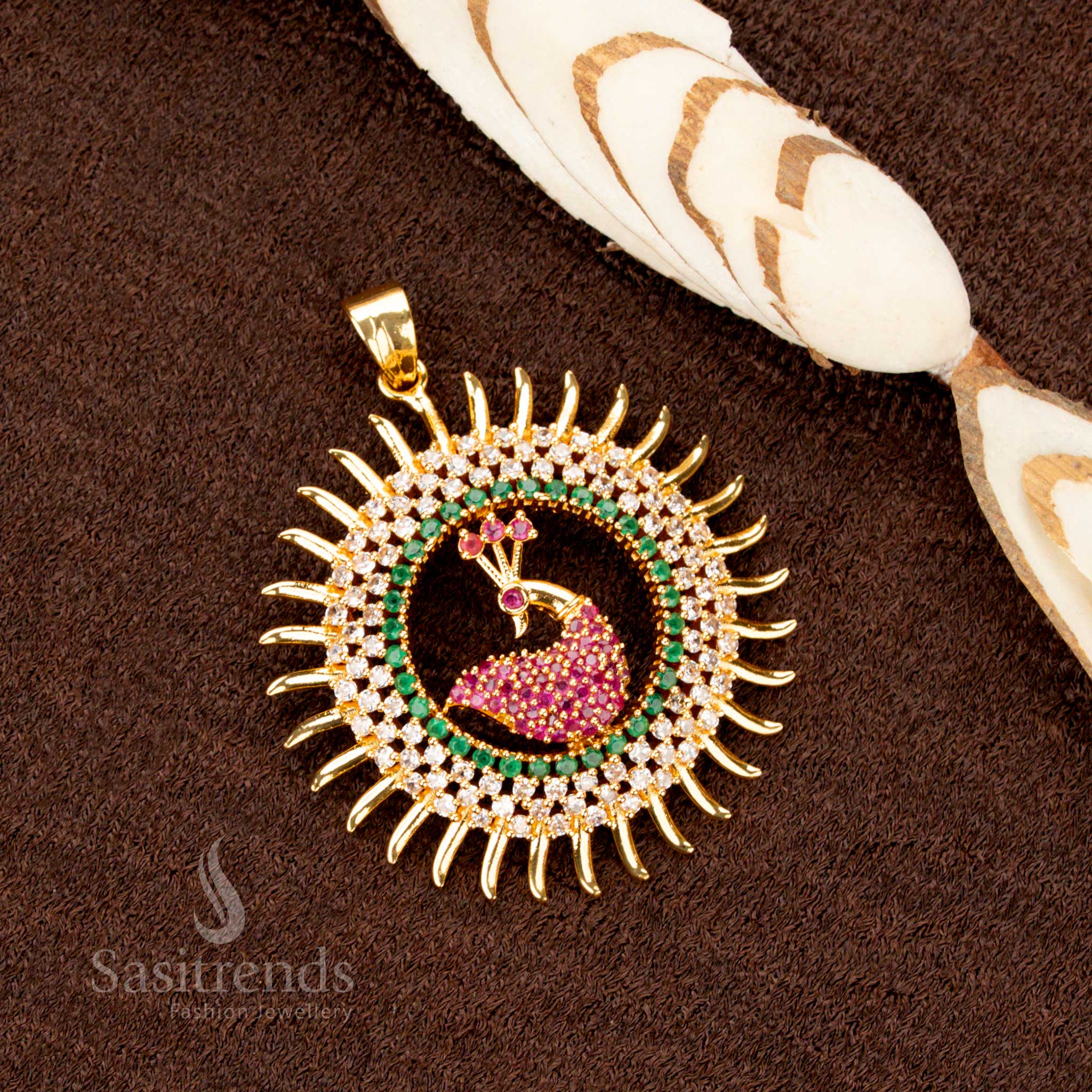 Wonderful Collections Of Micro Gold Plated AD Stone Studded Peacock Pendant with Dual Hook Holes for Easy Attachment – Traditional & Festive Jewellery - Sasitrends - Image 7